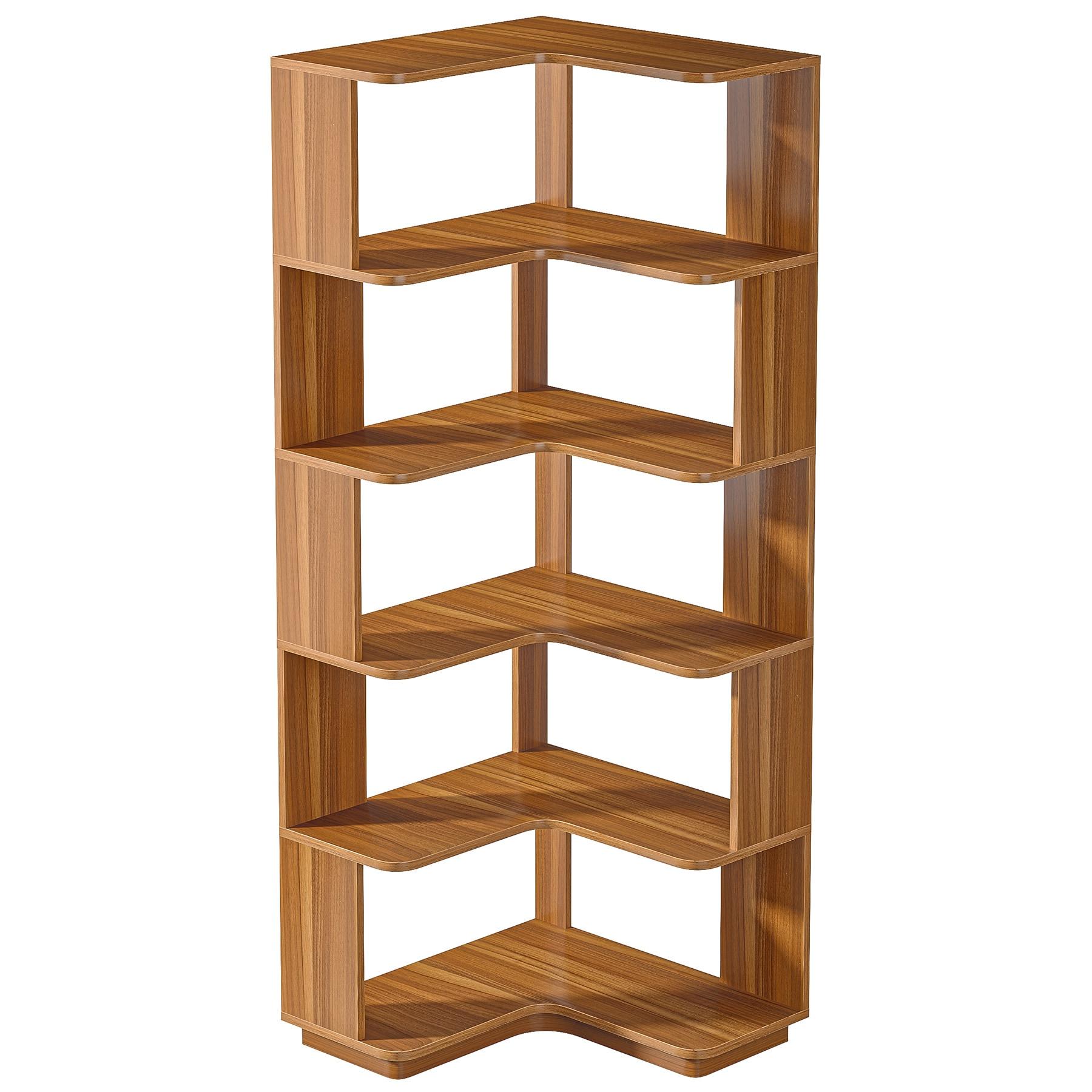 LITTLE TREE 64.96" 6 Tier Corner Bookshelf Walnut