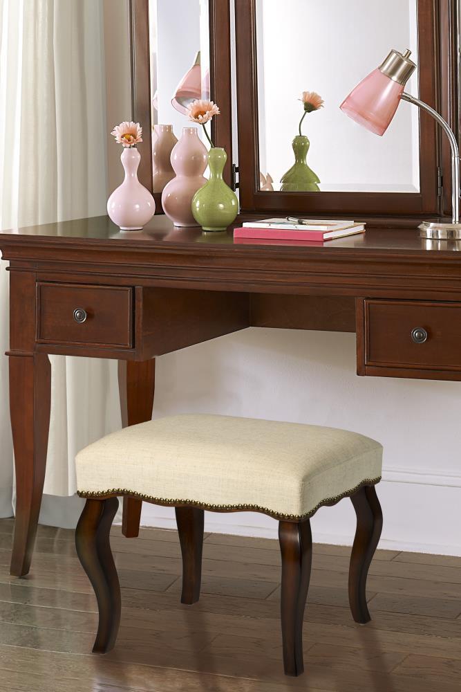 19" Hamilton Backless Upholstered Wood Vanity Stool Burnished Oak/Cream - Hillsdale Furniture