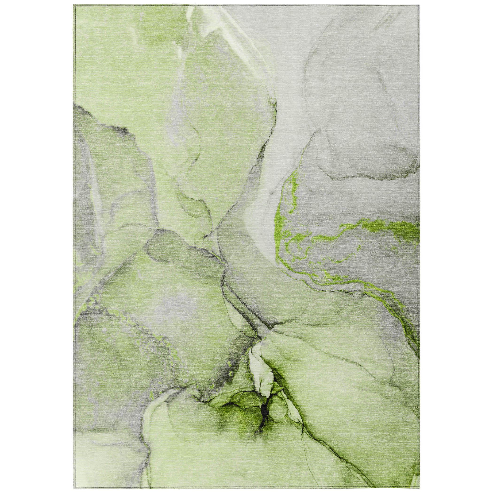 Green and Gray Synthetic Washable Reversible 3' x 5' Area Rug