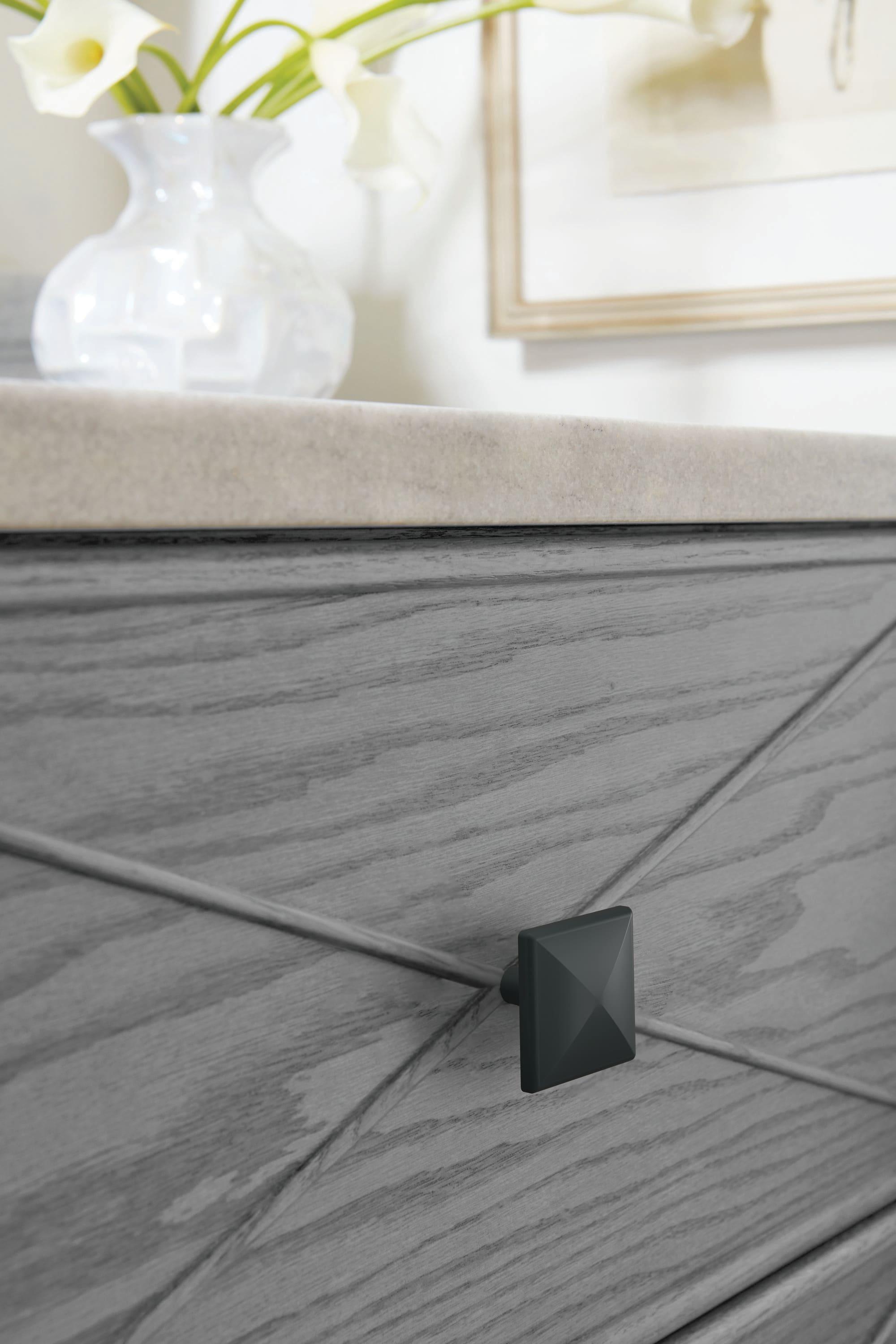 Matte Black Square Modern Cabinet Knob with Mounting Hardware