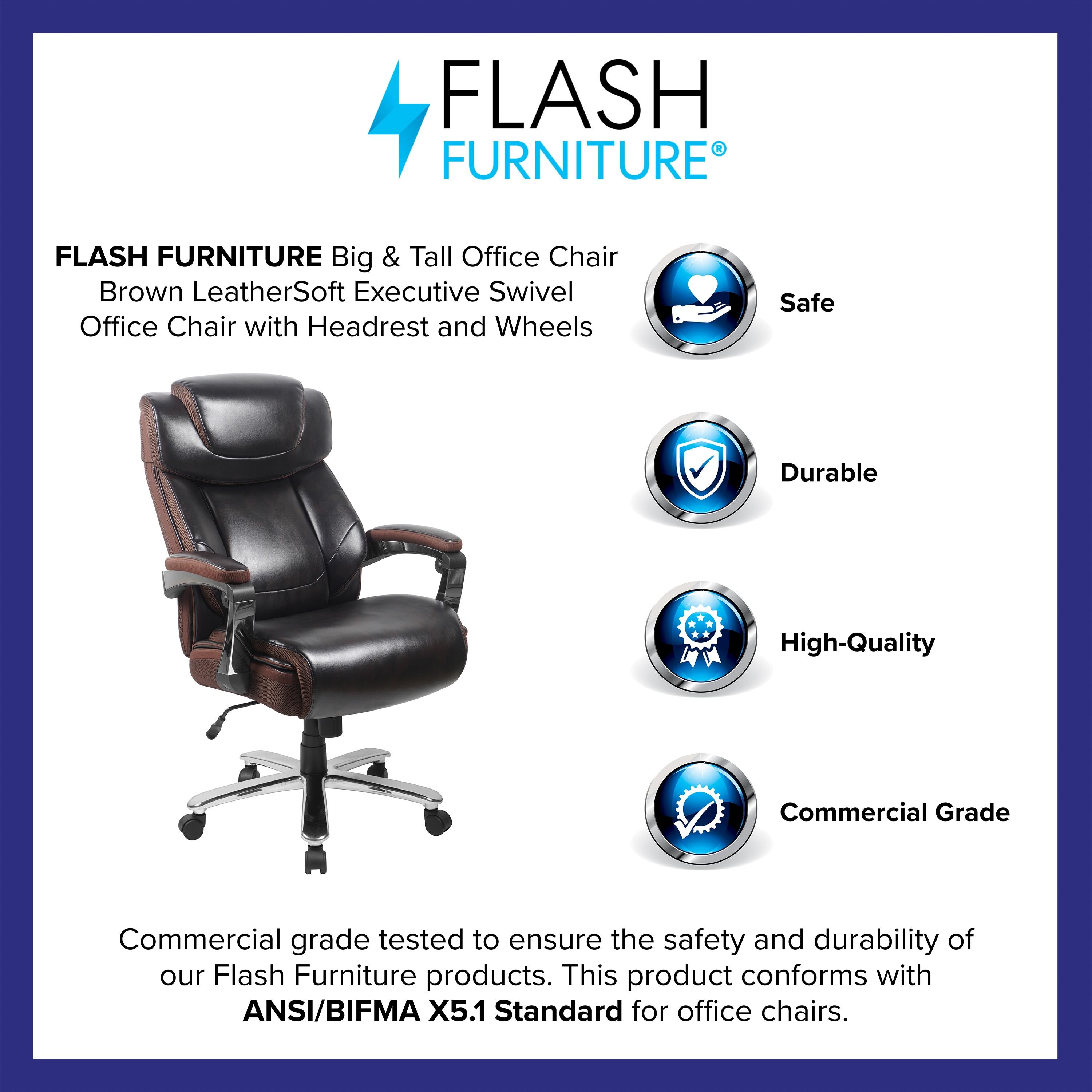Flash Furniture Esmeralda Big & Tall LeatherSoft Ergonomic Office Chair with Headrest and Armrests