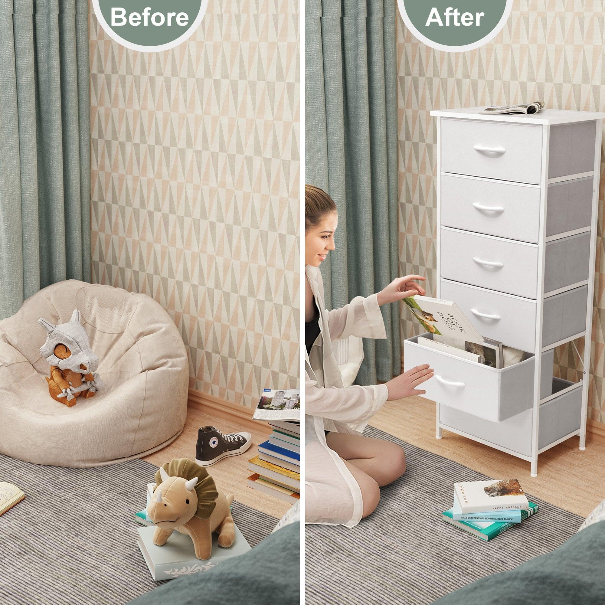 Crestlive Products 6 Drawers Vertical Dresser for Bedroom Storage Tower with Wood Top White