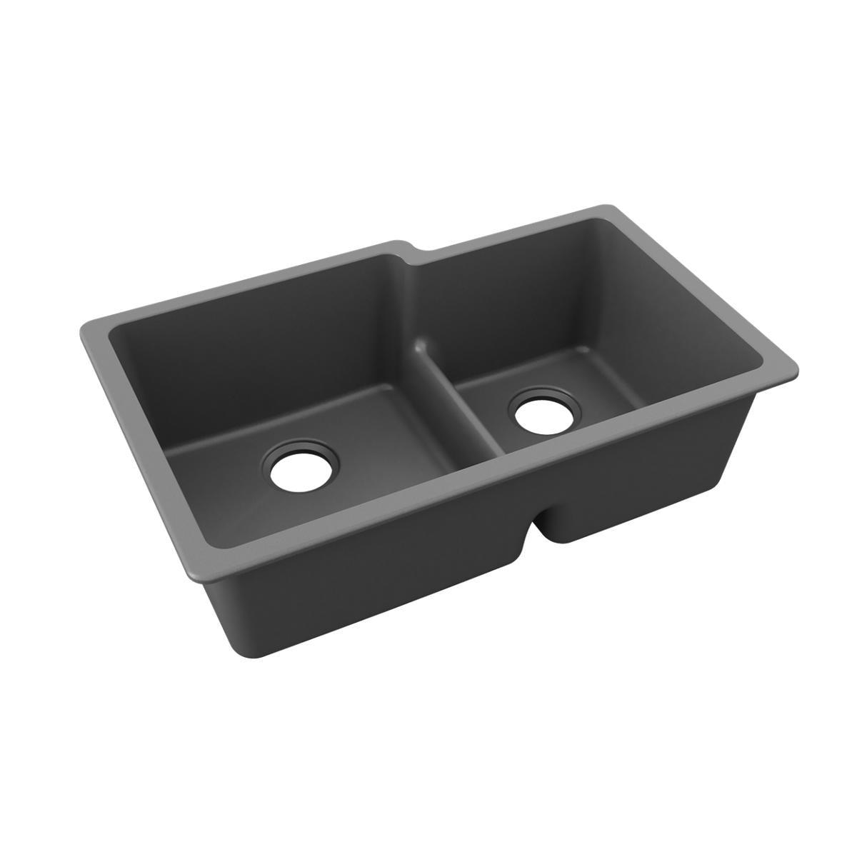 Elkay Quartz Classic 33" x 20-1/2" x 9-1/2" Double Bowl Undermount Sink with Aqua Divide Graphite