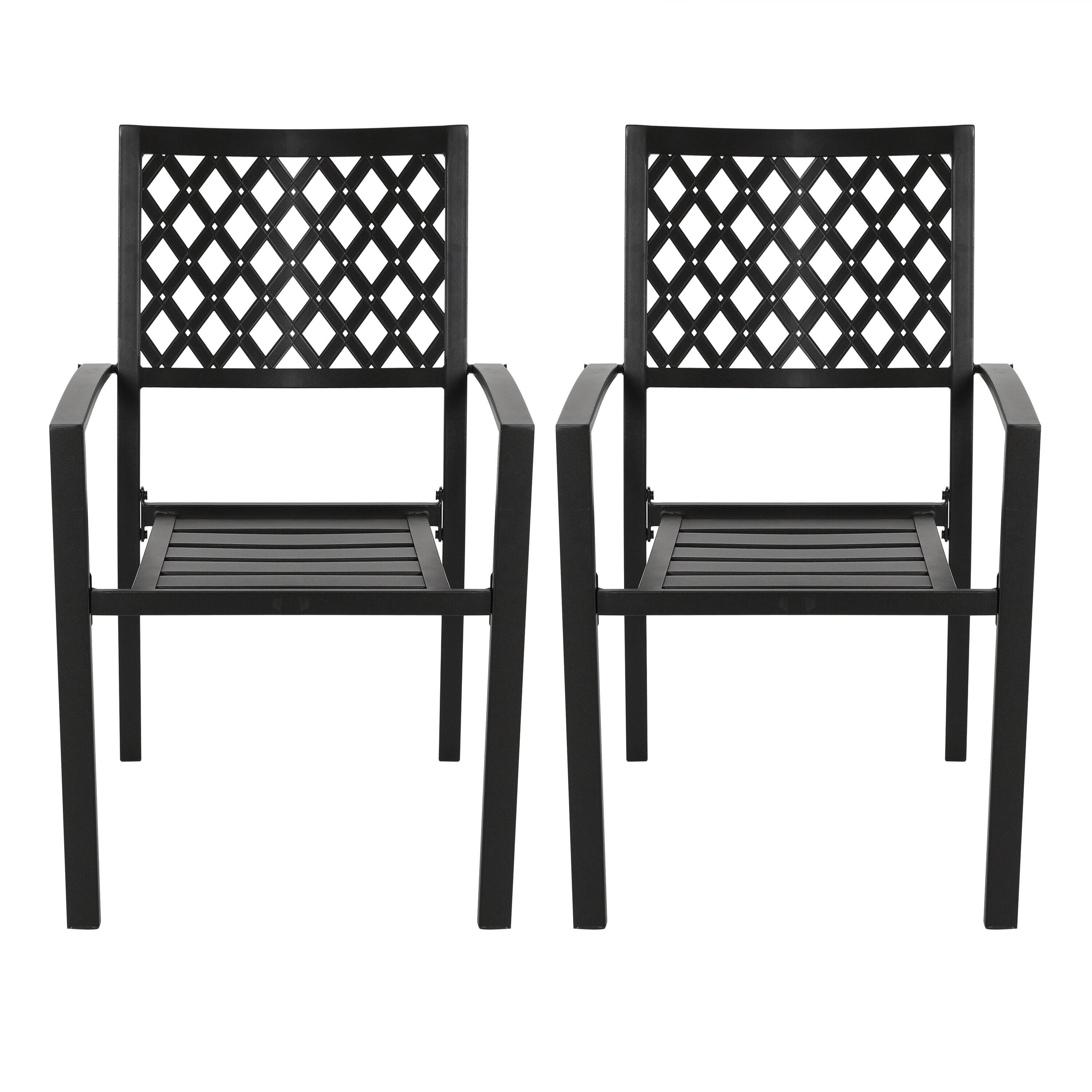 Nuu Garden Outdoor Dining Chair, Patio Dining Chair Set, Stackable Design, All-weather Iron Frame with Powder-coated Finish for Indoors and Outdoors, Patio, Deck, Garden, Yard, Black