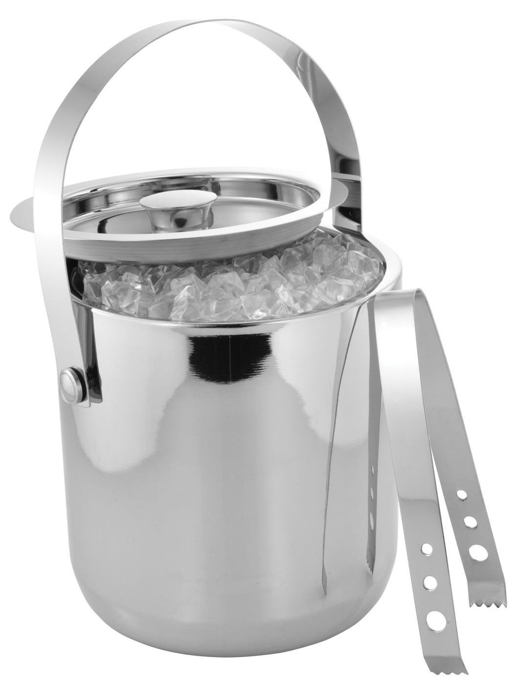 Sol Living 3 Qt. Double Wall Stainless Steel Ice Bucket Includes Tongs and Lid - Plain & Shiny