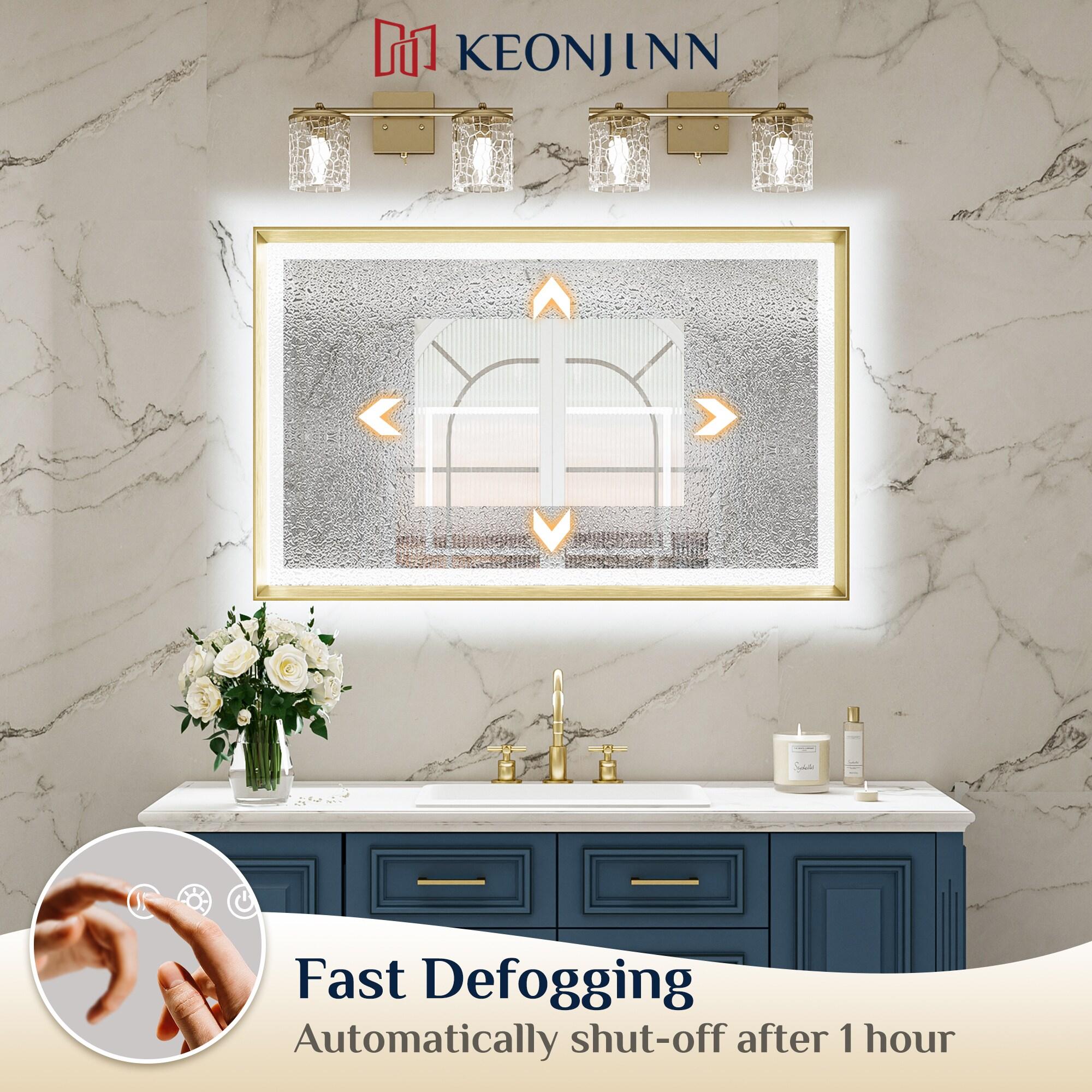 Keonjinn LED Bathroom Vanity Mirror, Front Light & Backlit, 3 Color Temperatures, Anti Fog, Double Lights Strips, 24"x32"