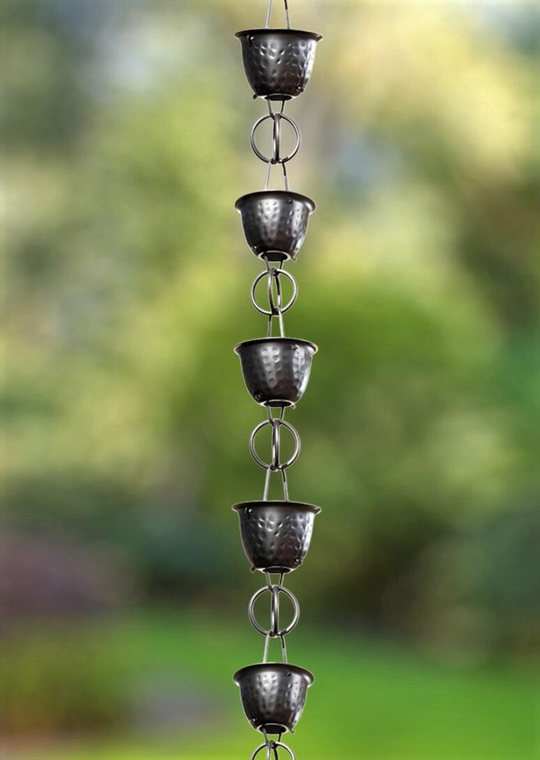 Monarch Rain Chains Aluminum Hammered Cup Rain Chain Replacement Downspout for Gutters