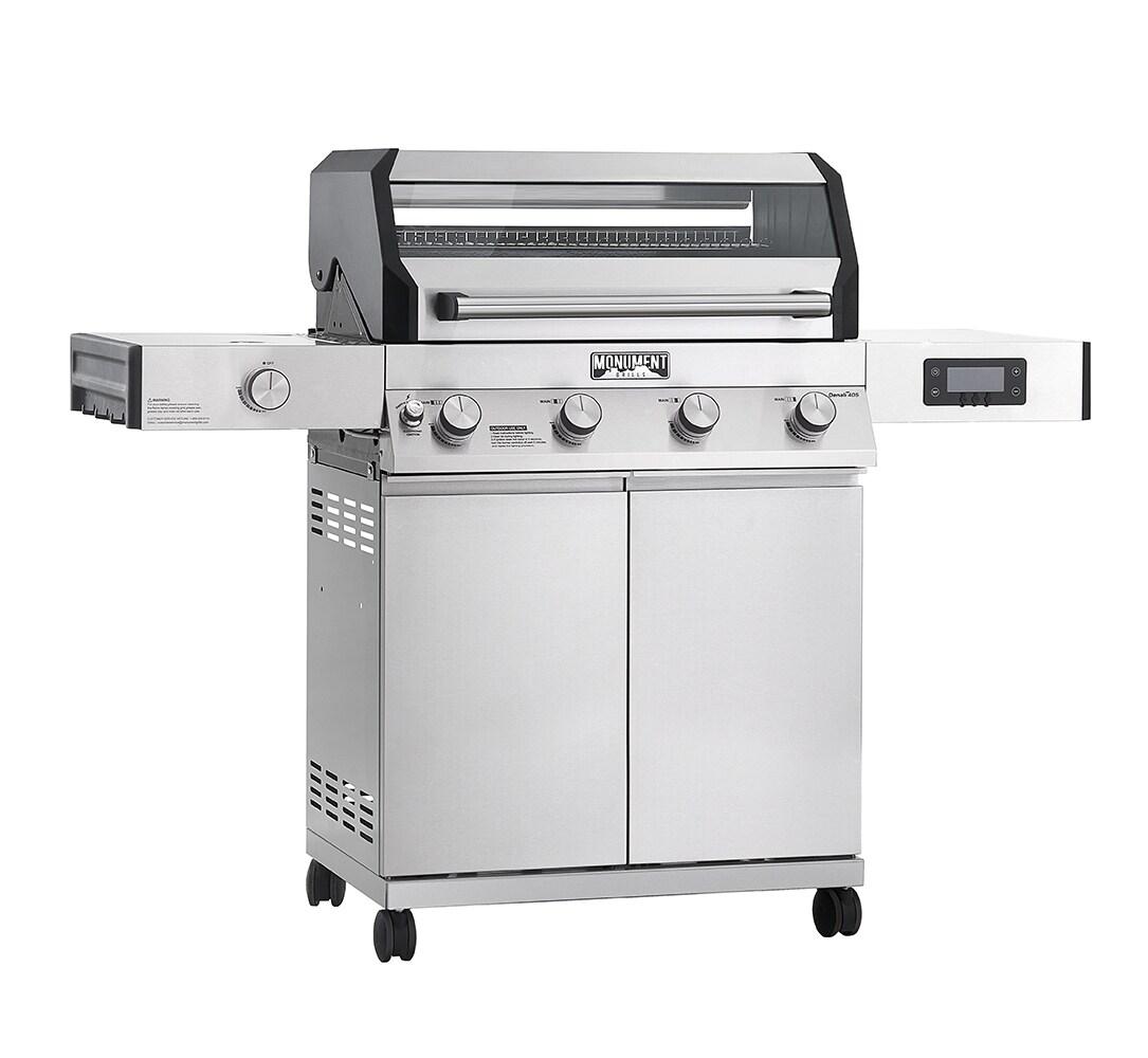 Denali 4-Burner Propane Gas Grill in Stainless with Clearview Lid, 3-Phase LED Controls and Side Burner