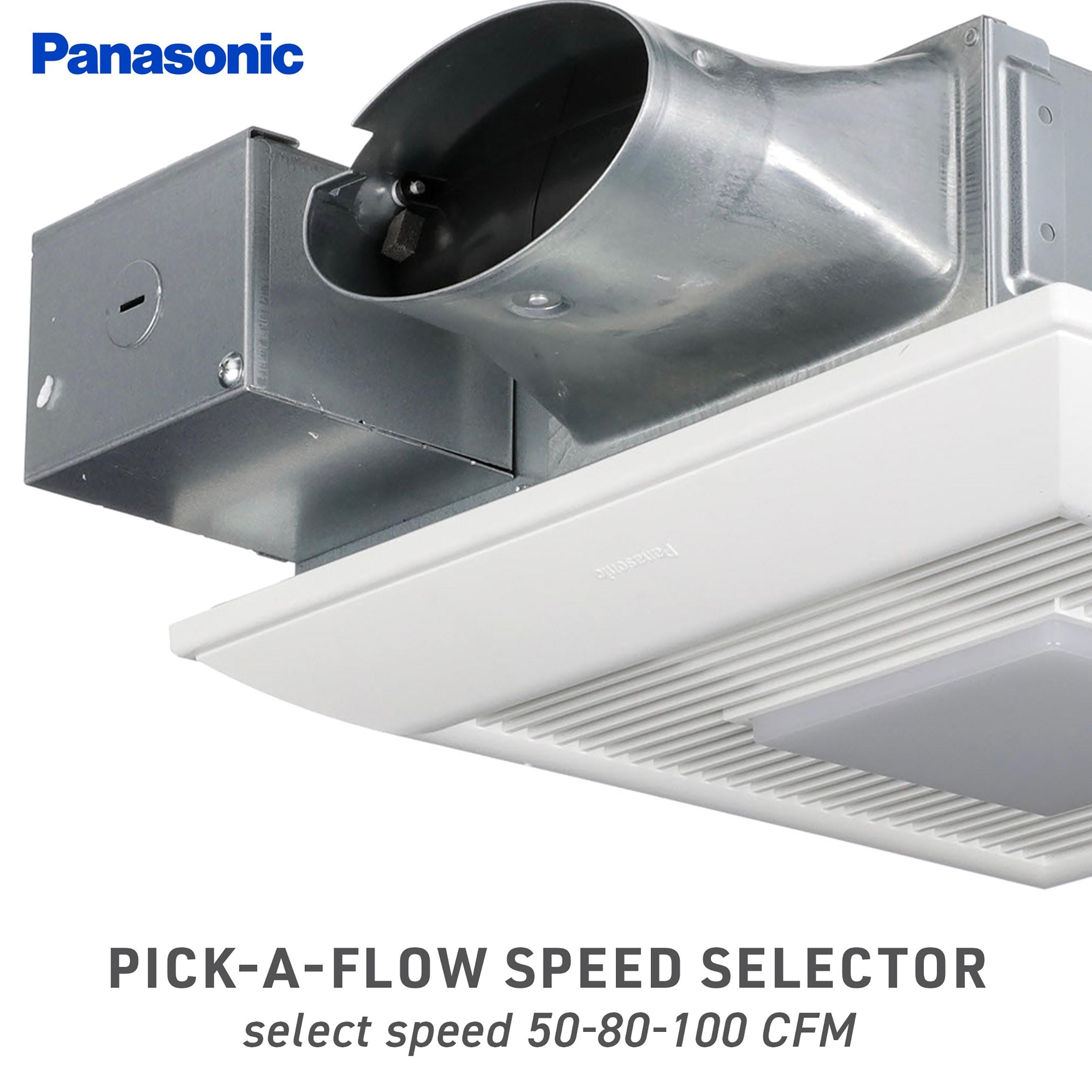 Panasonic WhisperValue Ceiling/Wall Mount Bathroom Exhaust Fan with Dimmable LED Light, 50-80-100 CFM, FV-0510VSL1