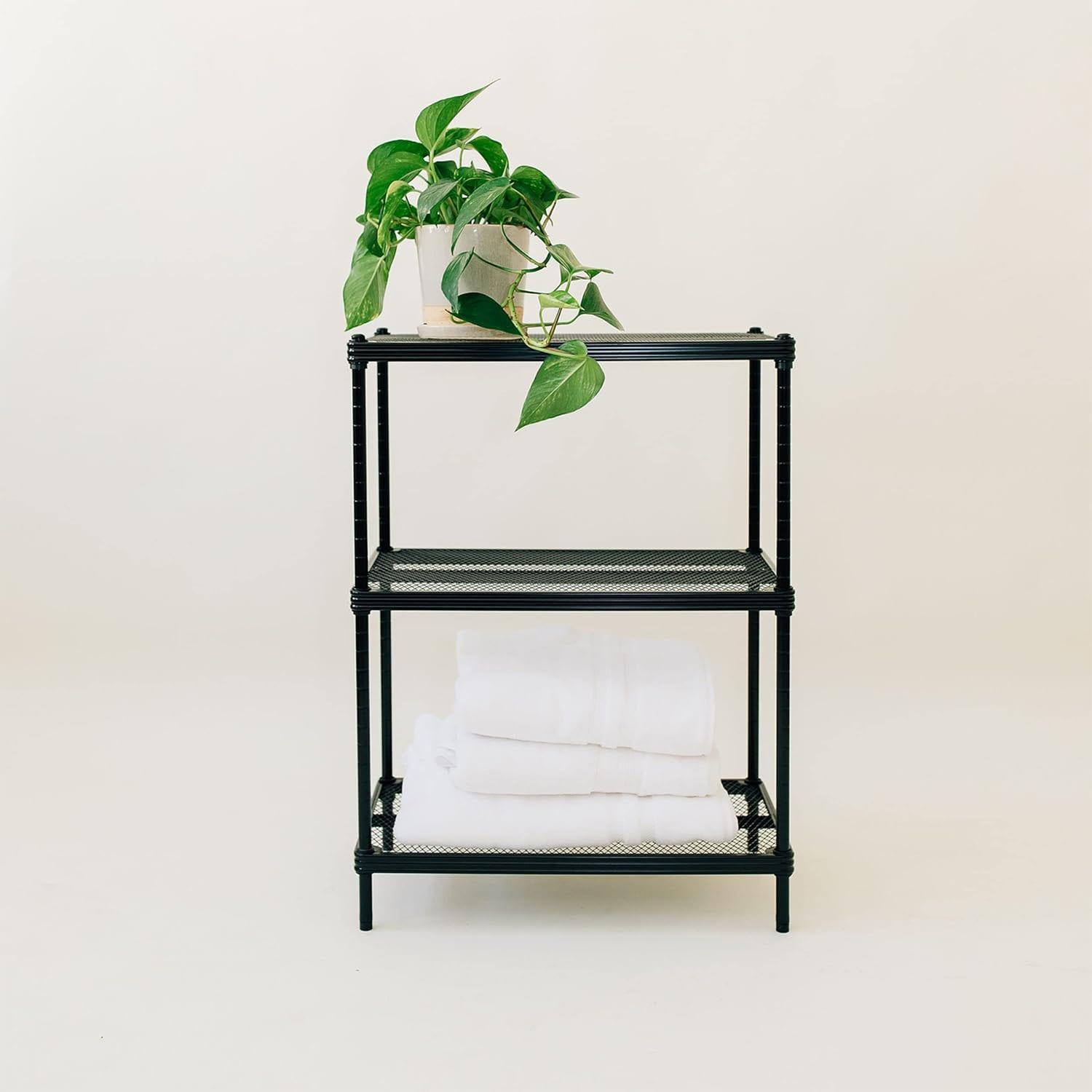 Design Ideas MeshWorks 3 Tier Full-Size Metal Storage Shelving Unit Rack for Kitchen, Office, and Garage Organization, 23.6” x 13.8” x 31.5,” Black
