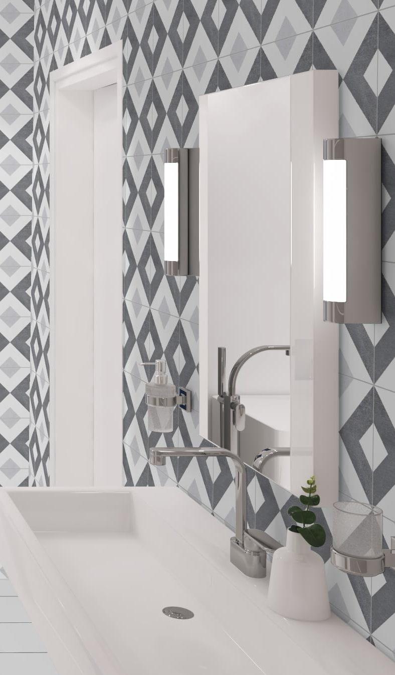 Luv Ahava Grey 8-in Encaustic Matte Porcelain Wall & Floor Tile