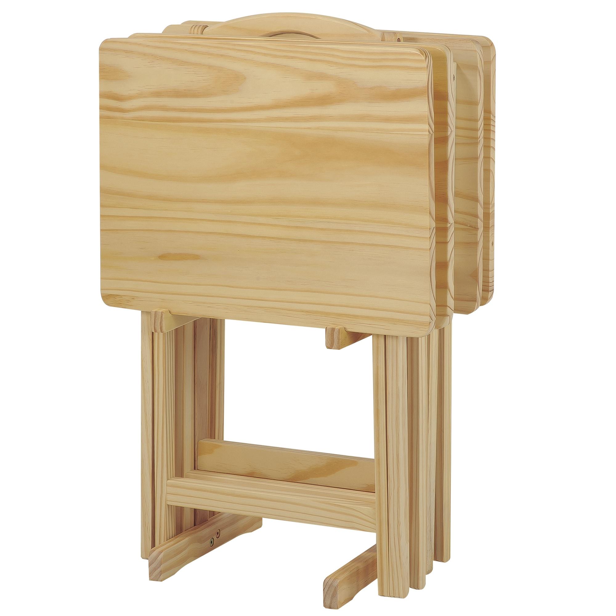5 Piece TV Tray Table Set in Natural (4 Trays, 1 Stand)