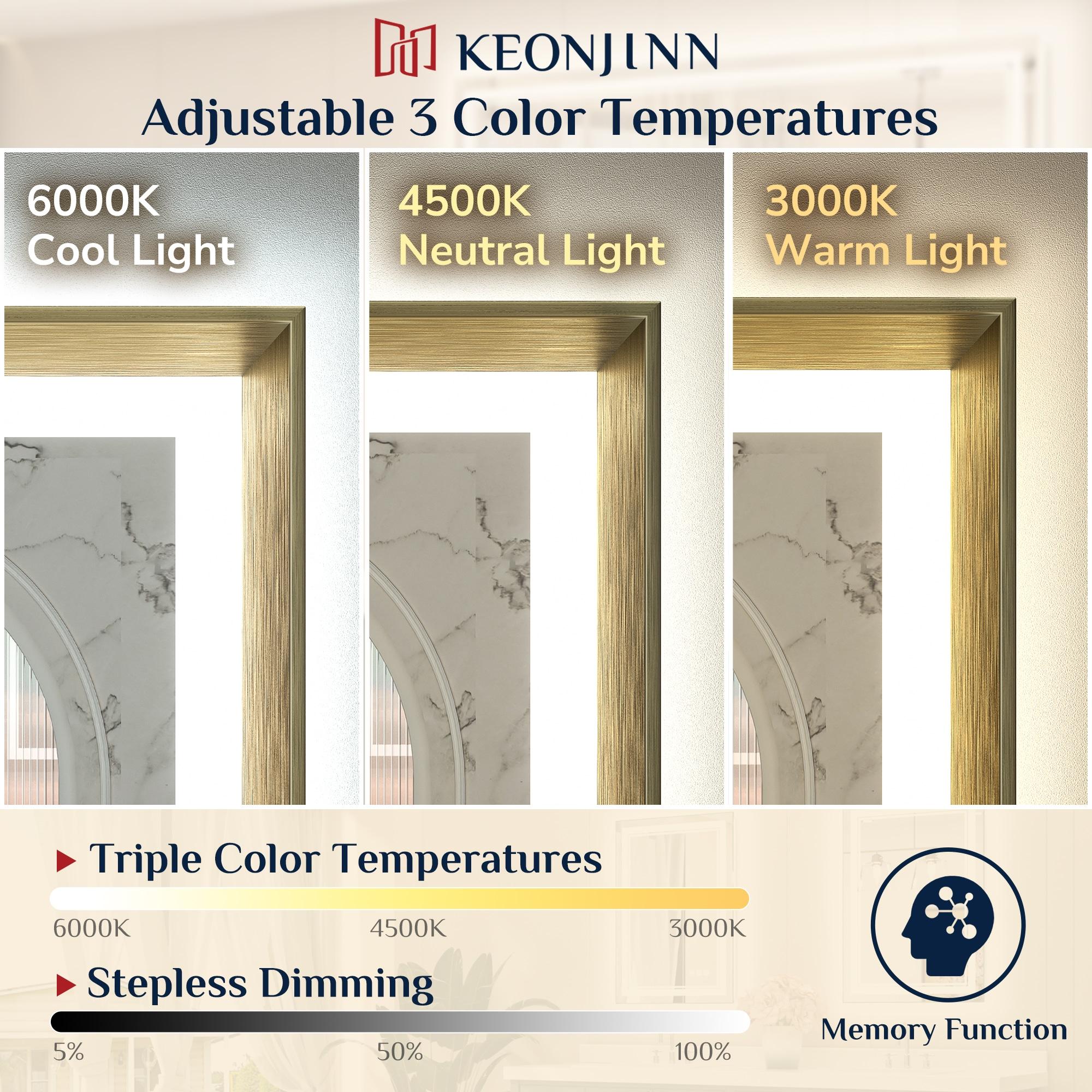 Keonjinn LED Bathroom Vanity Mirror, Front Light & Backlit, 3 Color Temperatures, Anti Fog, Double Lights Strips, 24"x32"