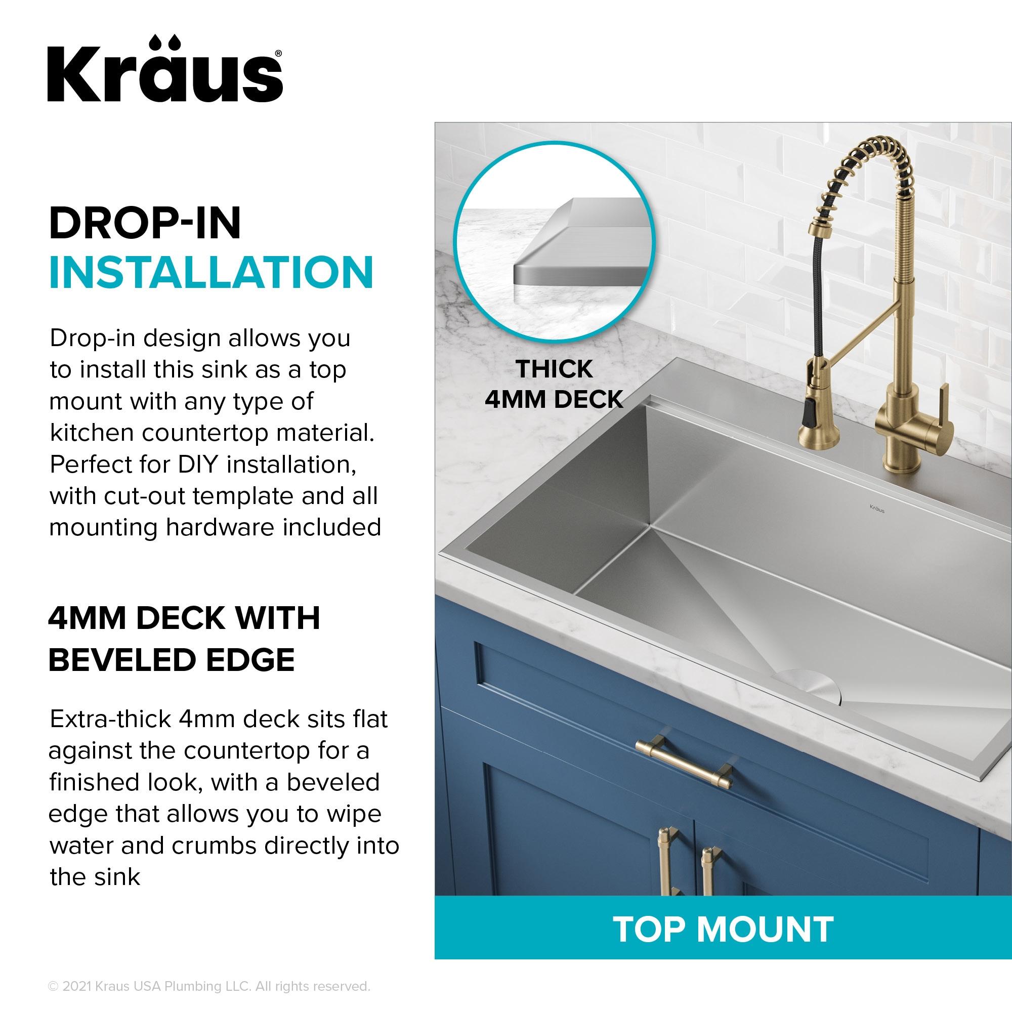 KRAUS Kore™ Workstation Drop-In 16 Gauge Single Bowl Stainless Steel Kitchen Sink