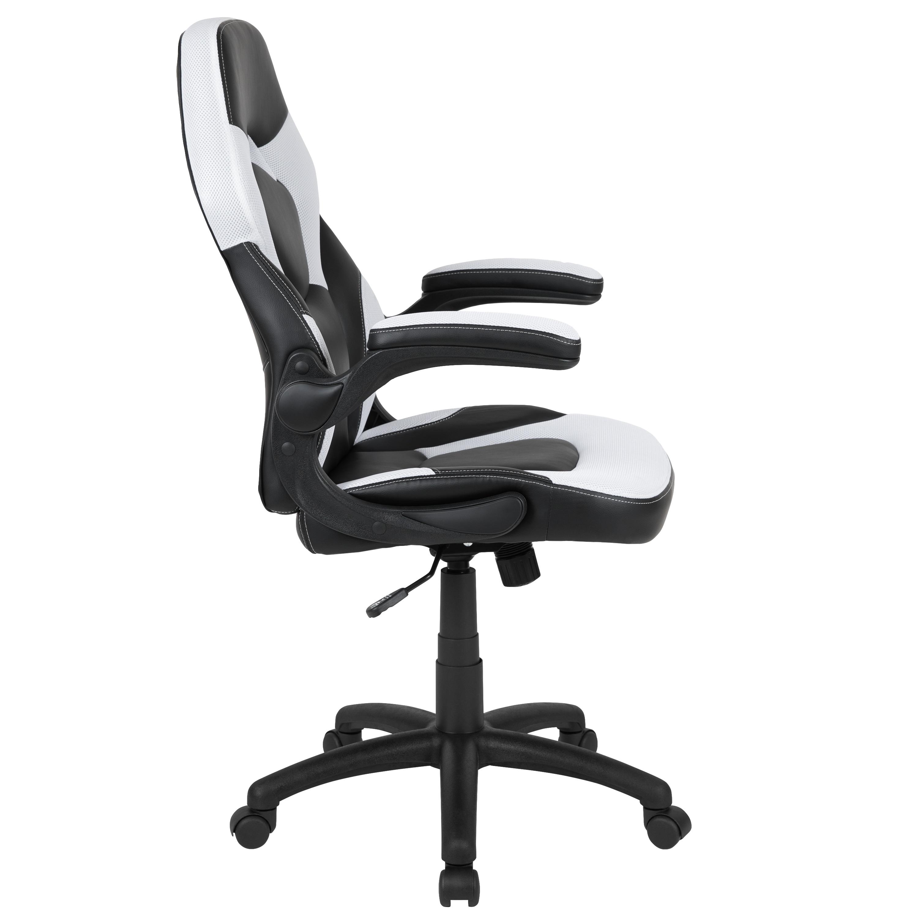 Flash Furniture X10 Gaming Chair, Racing Ergonomic Office Chair, Height Adjustable Swivel Computer Chair with Flip-Up Arms, White/Black LeatherSoft