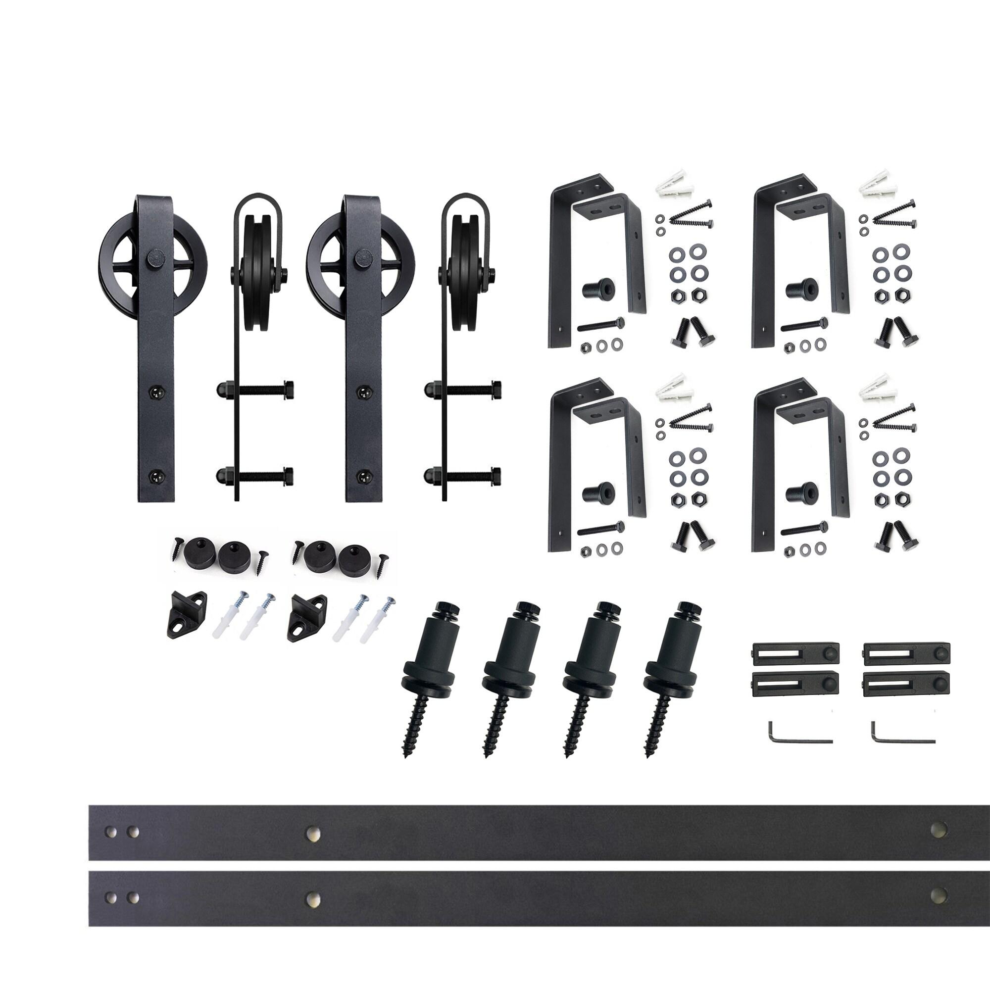 Homacer Black Rustic Spoke Wheel Design Double Bypass Track Two Door Hardware Kit (Door Not Included)