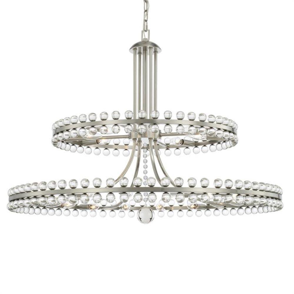 Brushed Nickel and Crystal 24-Light Chandelier with Glass Beads
