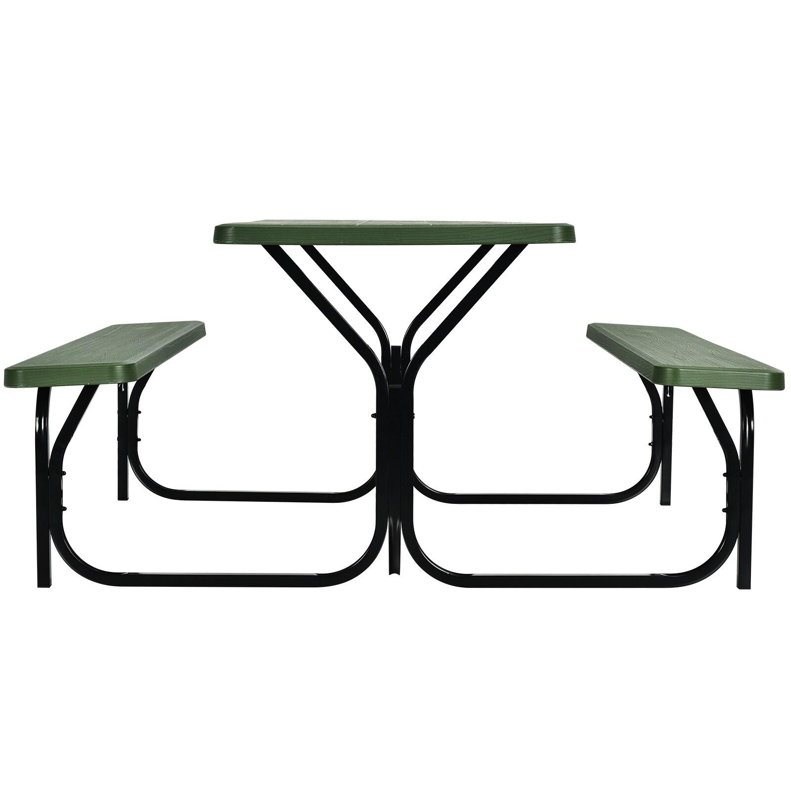 Spaco Picnic Table Bench Set for Outdoor Camping -Green, Furniture Conversation Sets, Coffee Table for Garden, Poolside, Backyard