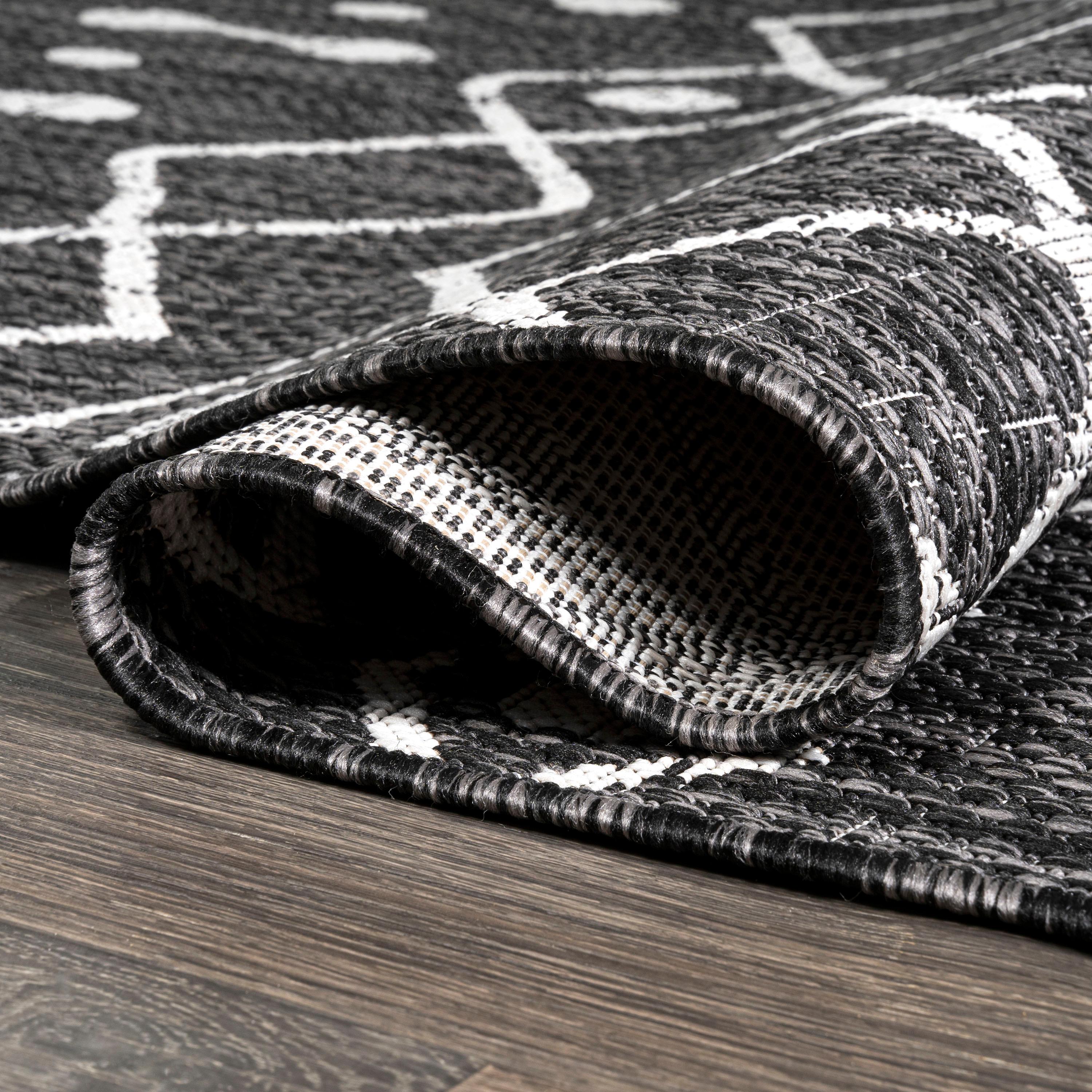 2'x10' Nokat Modern Bohemian Styled Indoor/Outdoor Runner Rug, Black/Ivory - JONATHAN Y