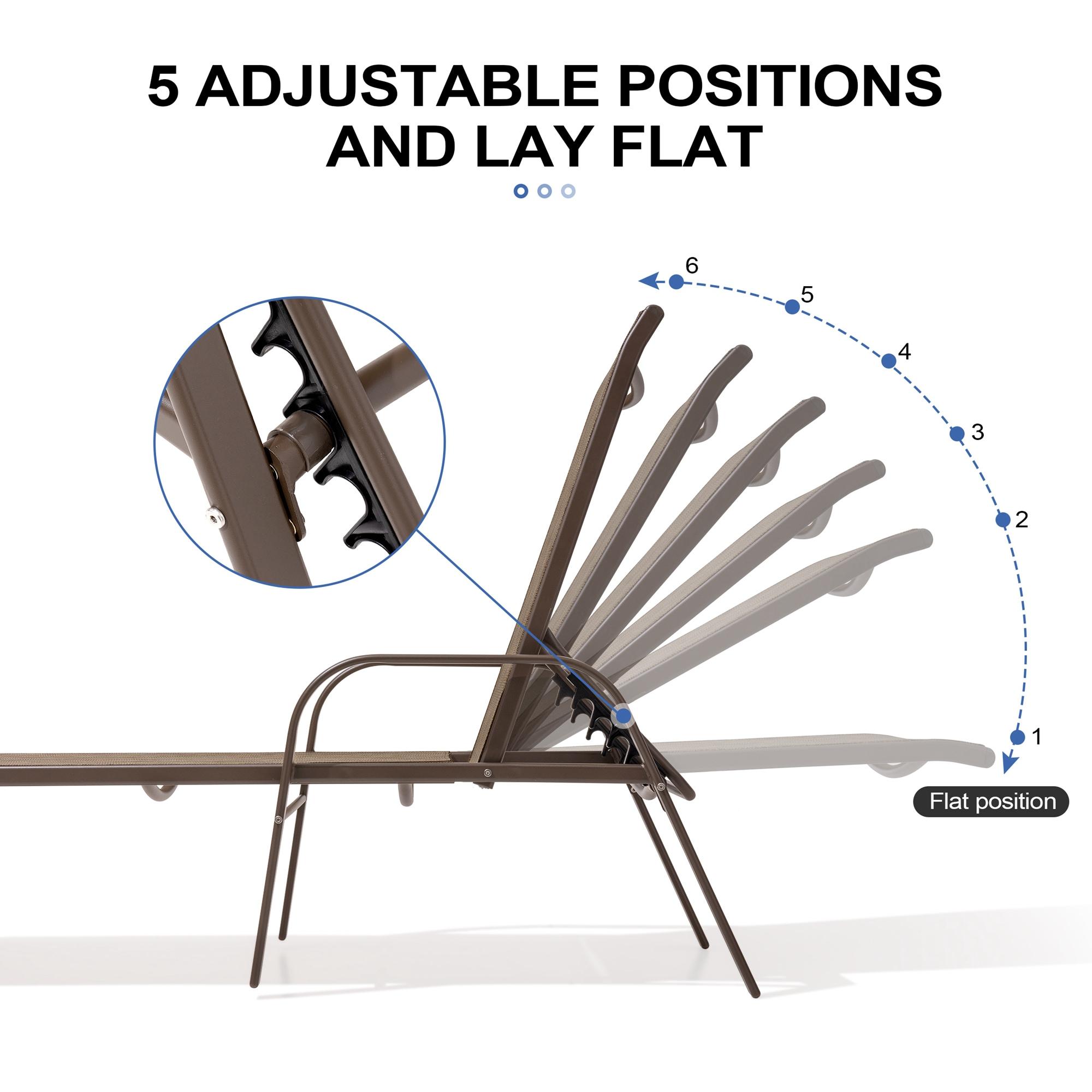 Crestlive Products Set of 2 Aluminum Patio Chaise Lounge Chairs Outdoor Recliners, Brown