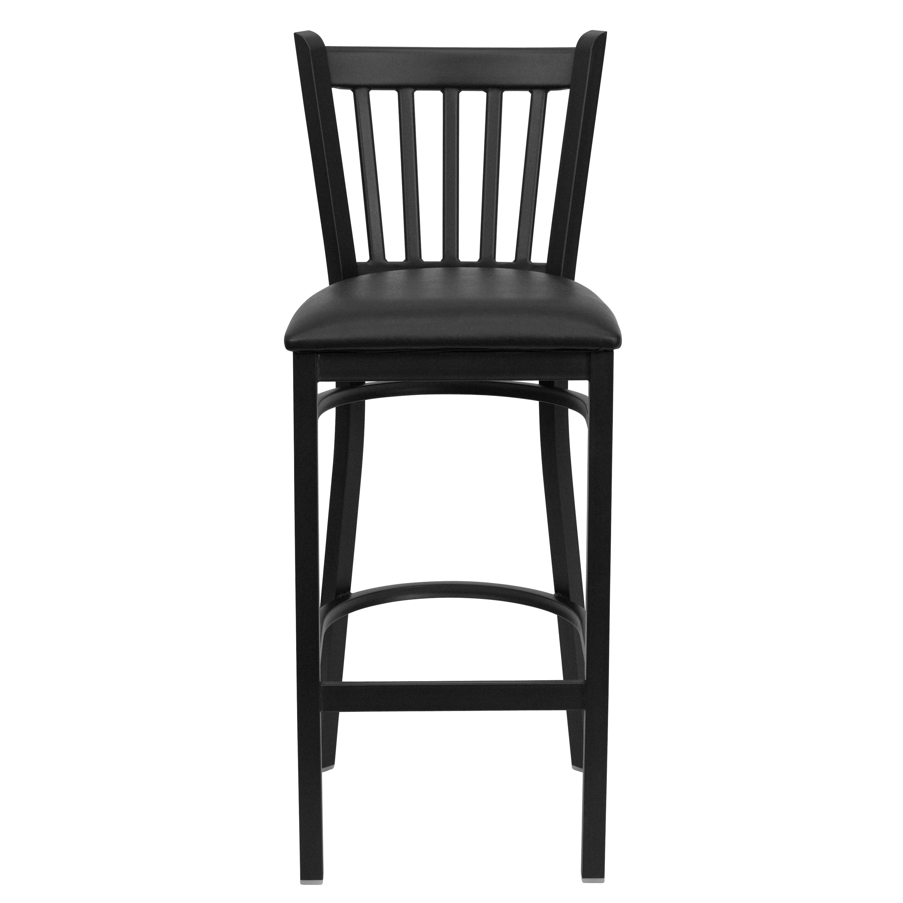 Flash Furniture HERCULES Series Black Vertical Back Metal Restaurant Barstool - Black Vinyl Seat