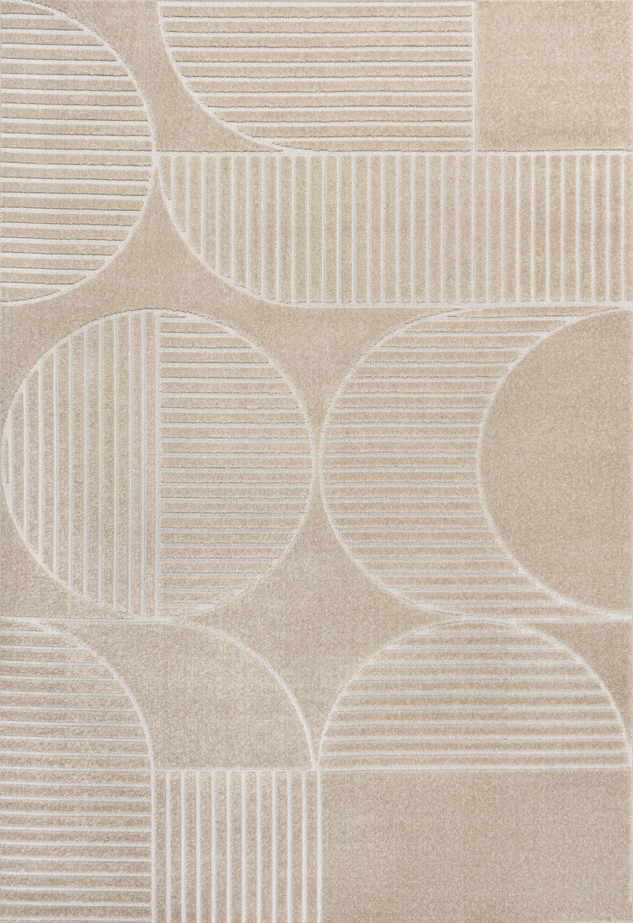 JONATHAN Y Nordby High-Low Geometric Arch Scandi Striped Beige/Cream 3 ft. x 5 ft. Indoor/Outdoor Area Rug