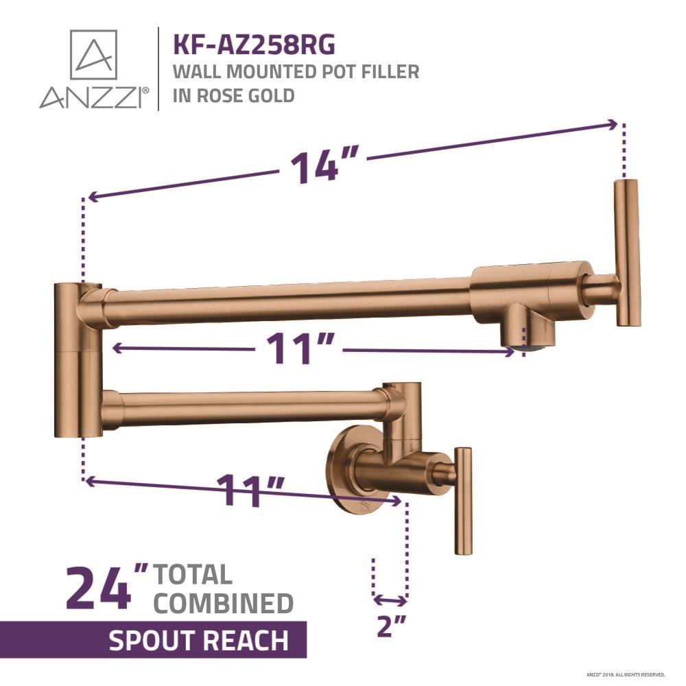 Rose Gold 24" Wall Mounted Pot Filler with Dual Handles