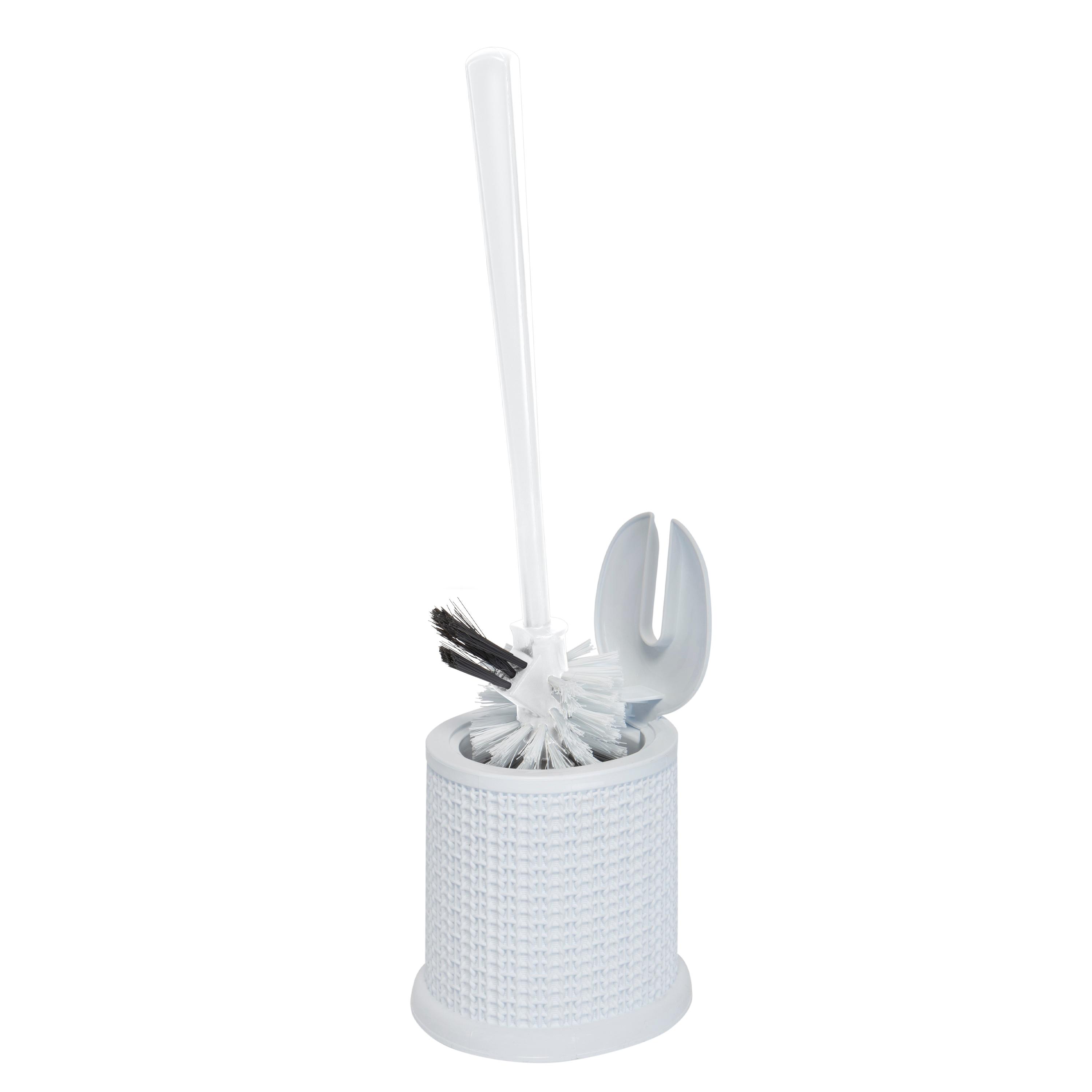 Bath Bliss Self Closing Lid Toilet Brush with Rim Scrubber in Sailor Knot Design, White