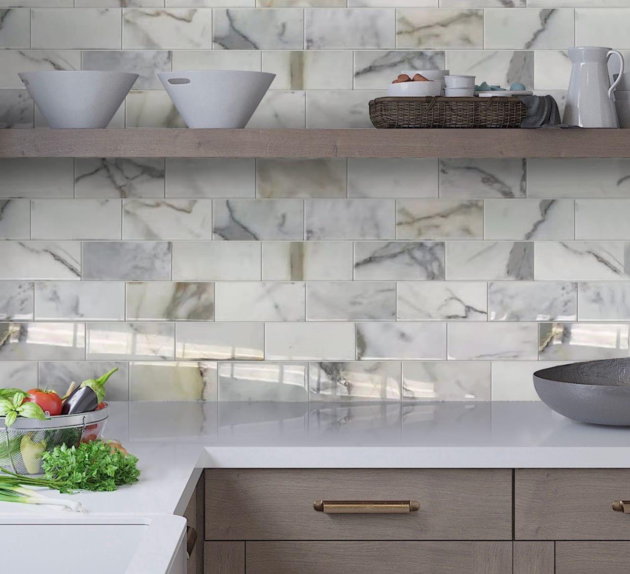 3" x 6" Marble Look Subway Wall & Floor Tile