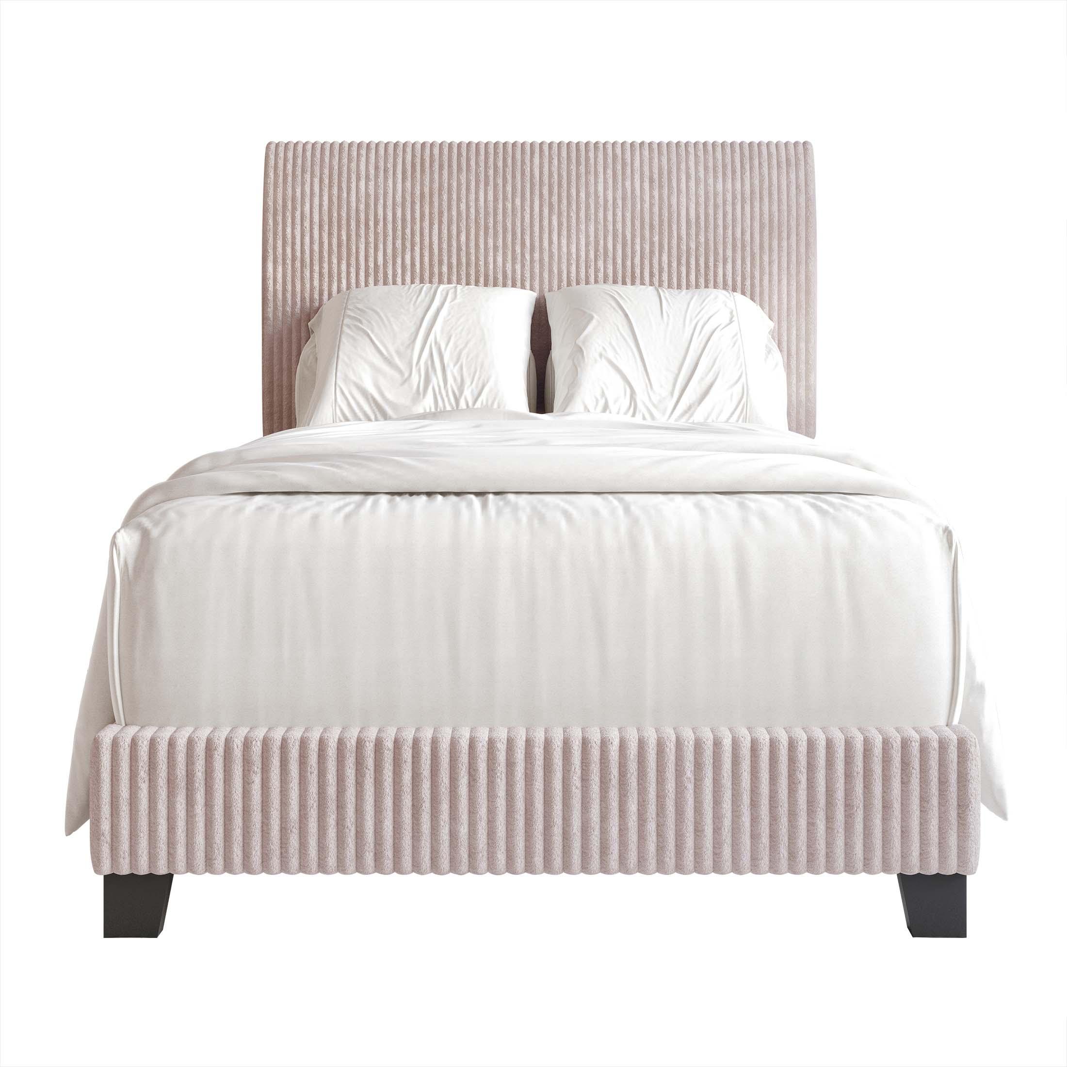 ChaletPosh Twin Size Upholstered Bed In Light Pink Velvet