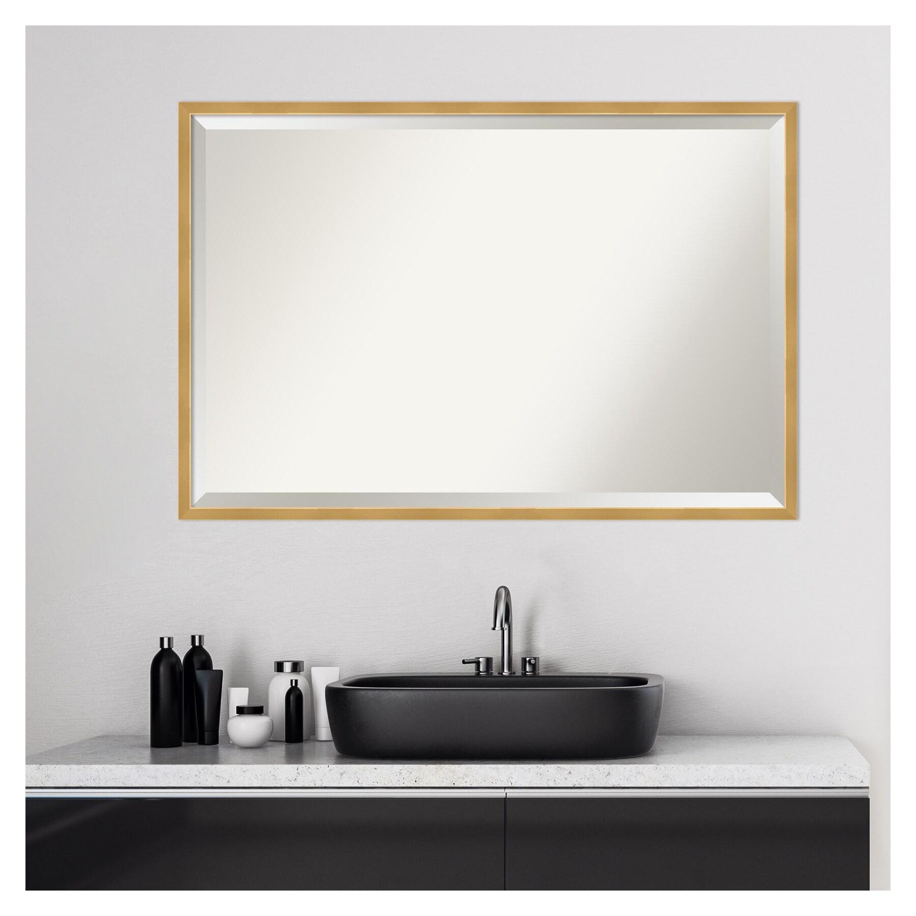37" x 25" Polished Brass Framed Bathroom Vanity Wall Mirror Gold - Amanti Art: Modern Rectangular, Beveled, Wall-Mounted