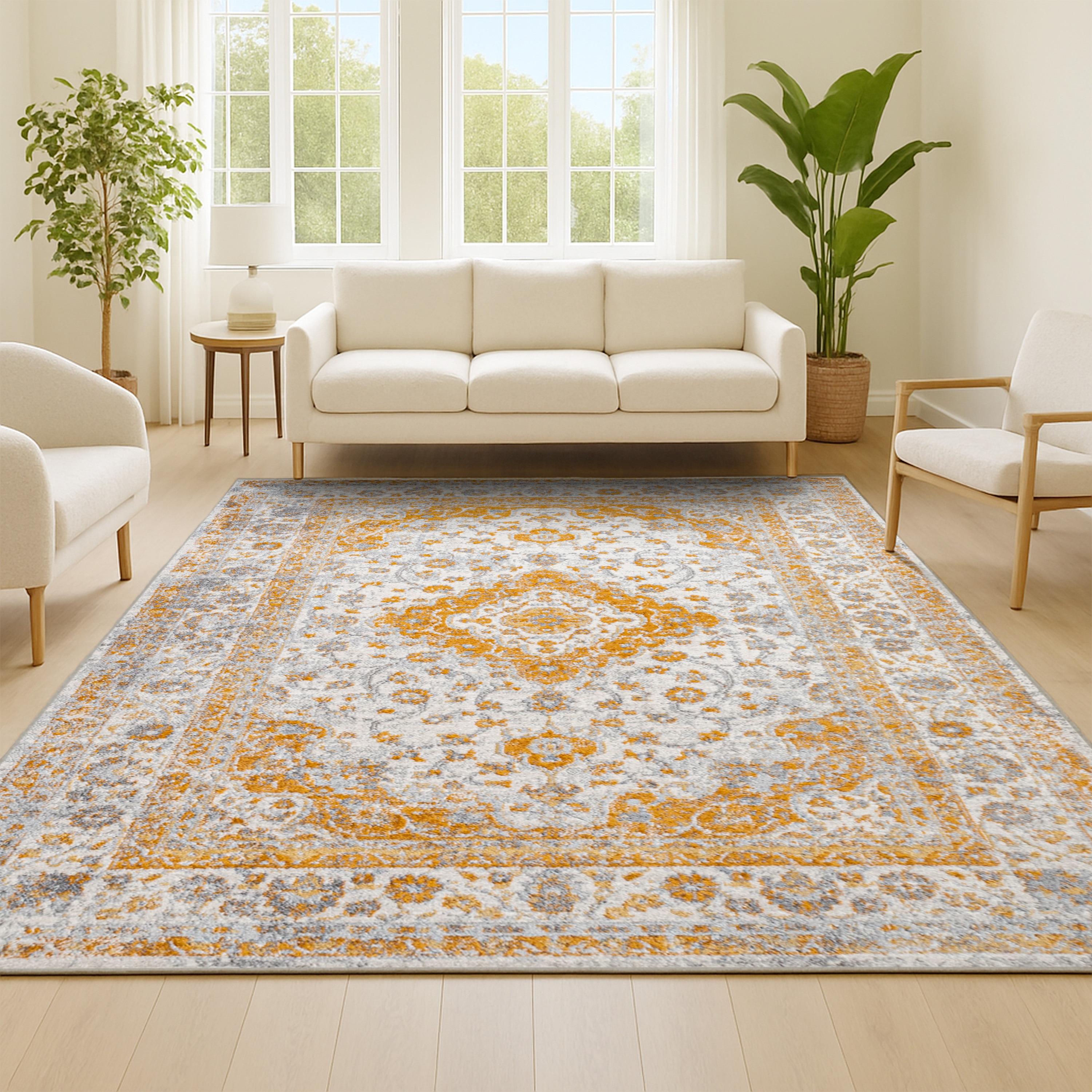 4'x6' Indhira Ornate Medallion Persian Area Rug, Orange/Cream - JONATHAN Y