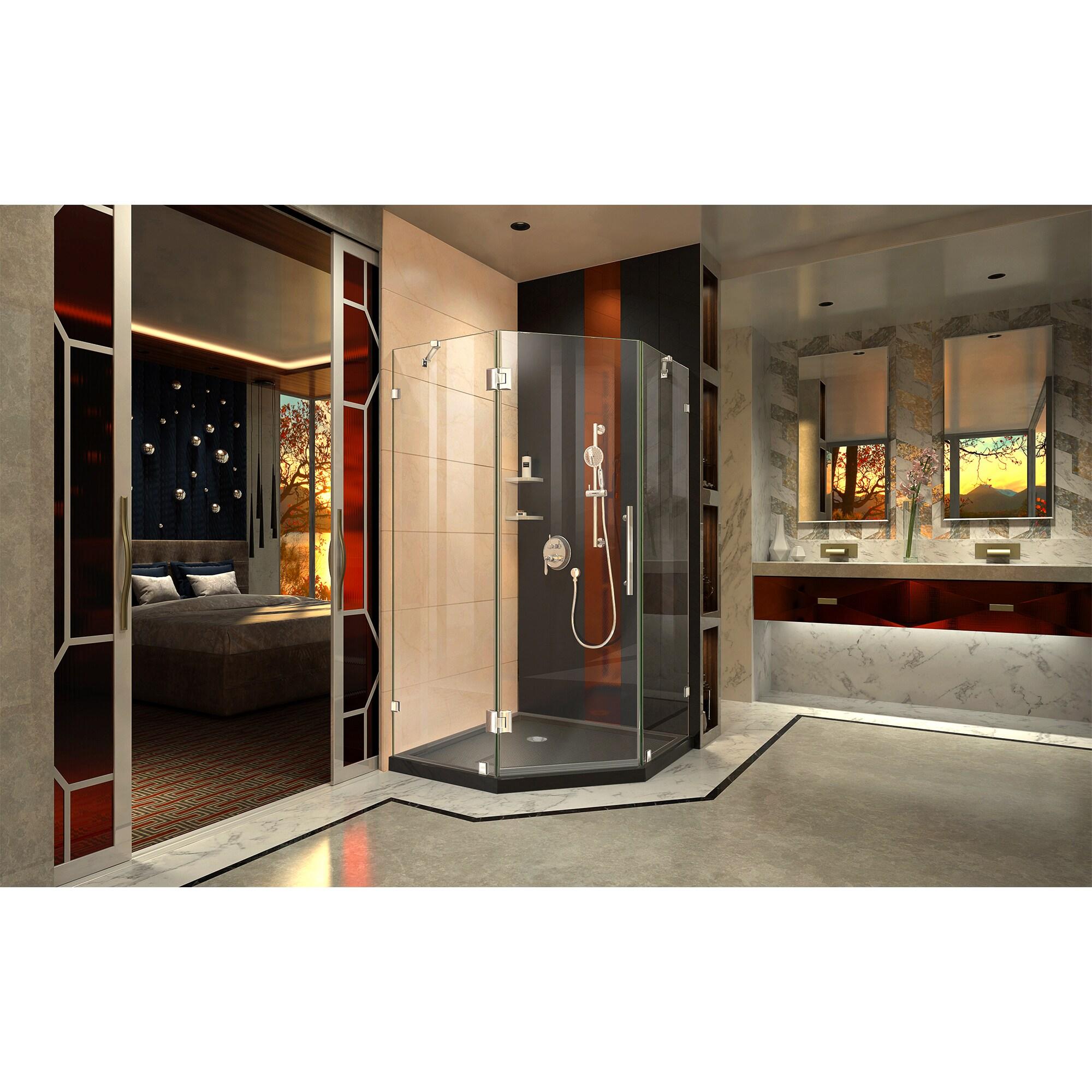 Prism Lux 36" W x 36" D x 74.75" H Frameless Neo-Angle Shower Enclosure with Base Included