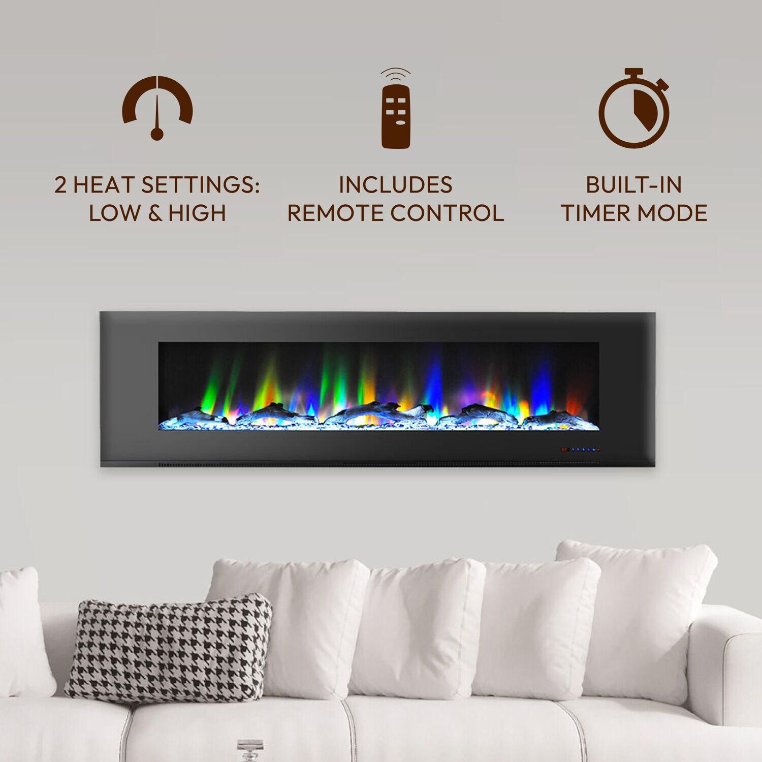 Cambridge Cambridge Wall Mount Electric Fireplace Heater with Remote Control for Indoor Use in Living Room, Bedroom, Home Office