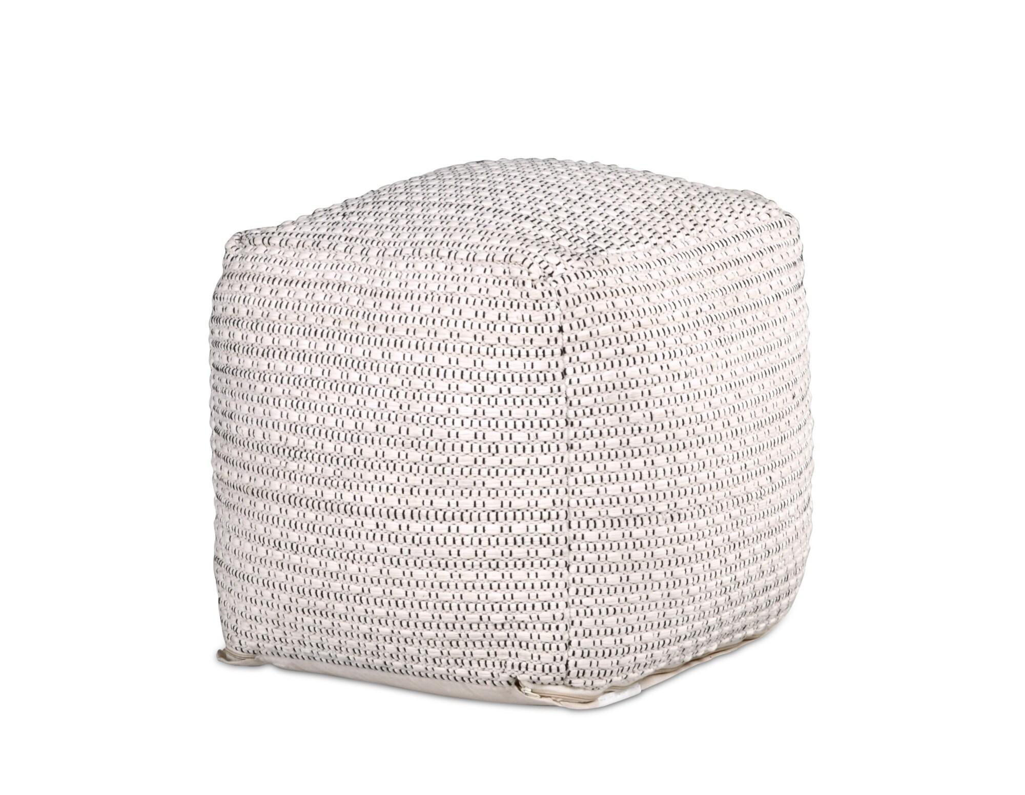 Hakim Square Handwoven Pouf Ivory - Steve Silver Co.: Wool & Cotton, No Assembly Required