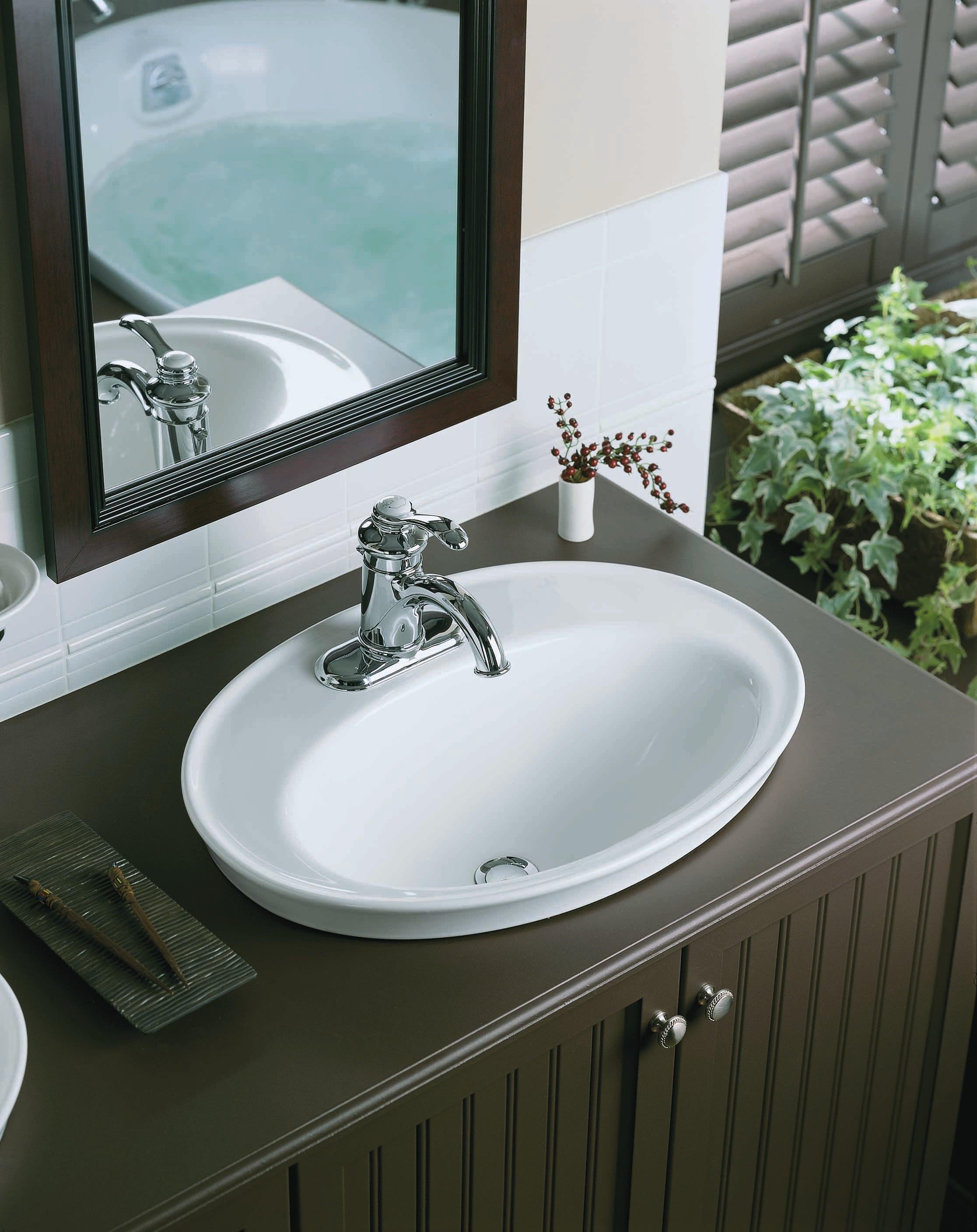 Serif® Ceramic Oval Drop-In Bathroom Sink with Overflow