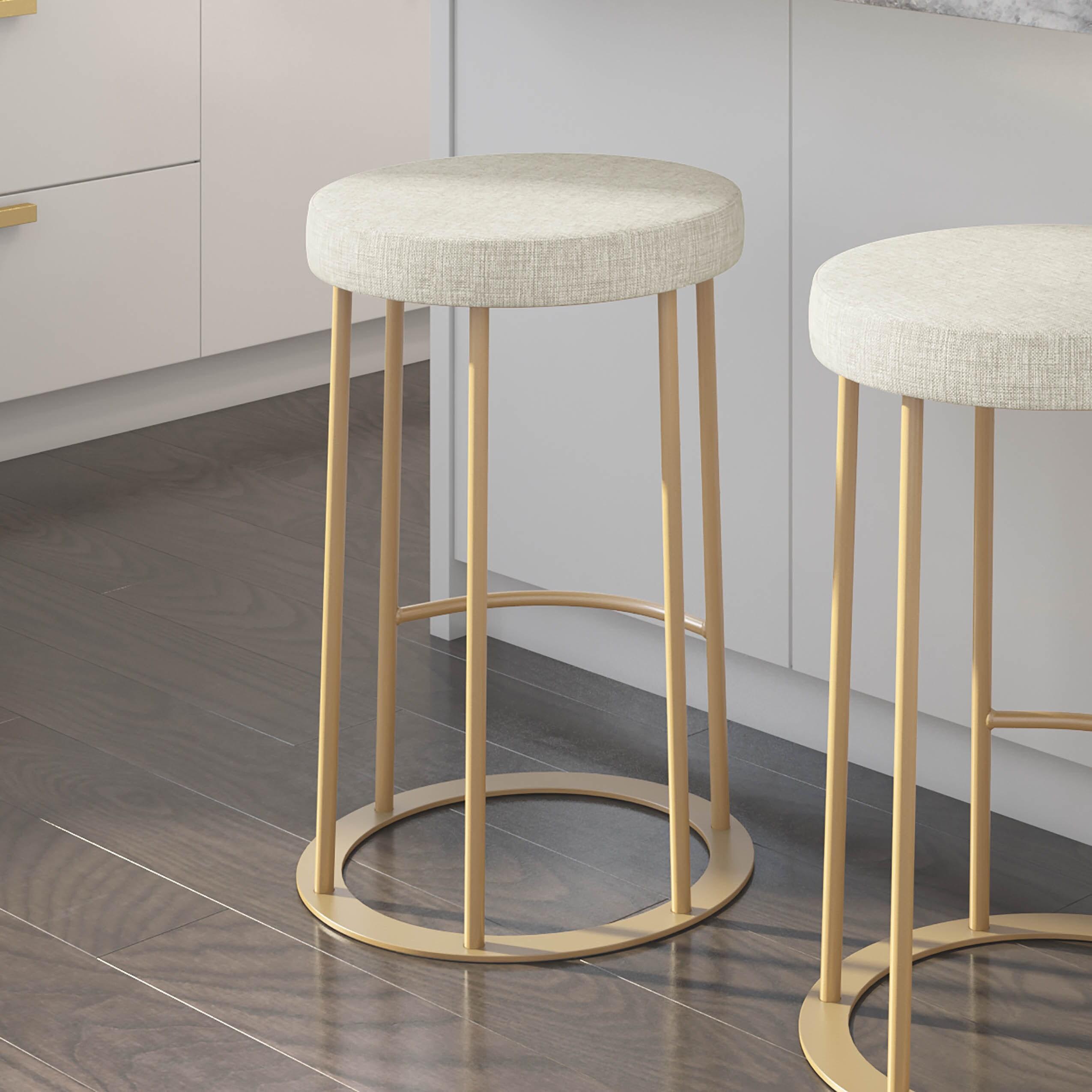 Amisco Iris 30 In. Bar Stool - Light Beige PVC / Golden Metal