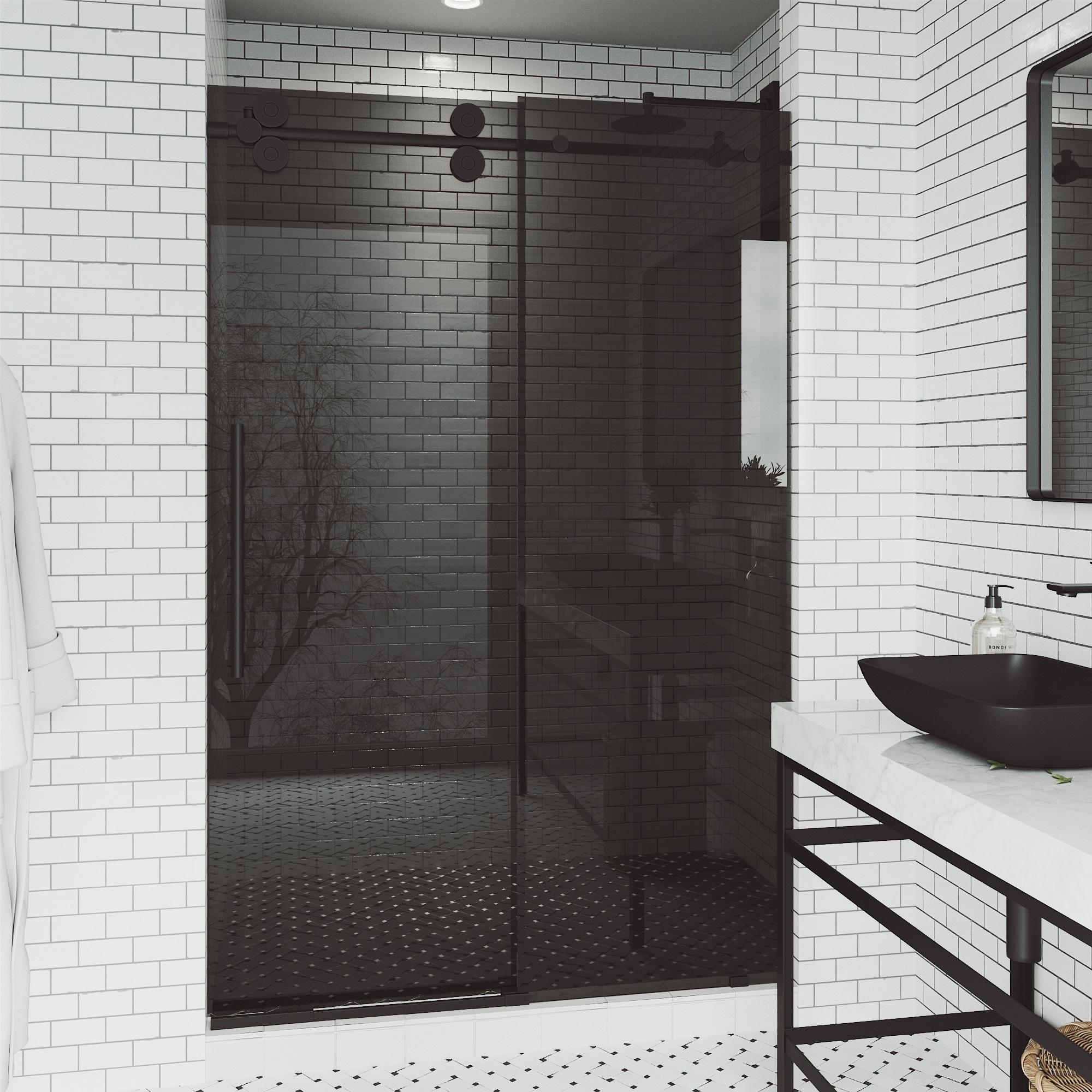 VIGO Elan 56-60" W x 74" H Sliding Frameless Shower Door with 3/8" Tinted Glass VG6041MBBLK6074