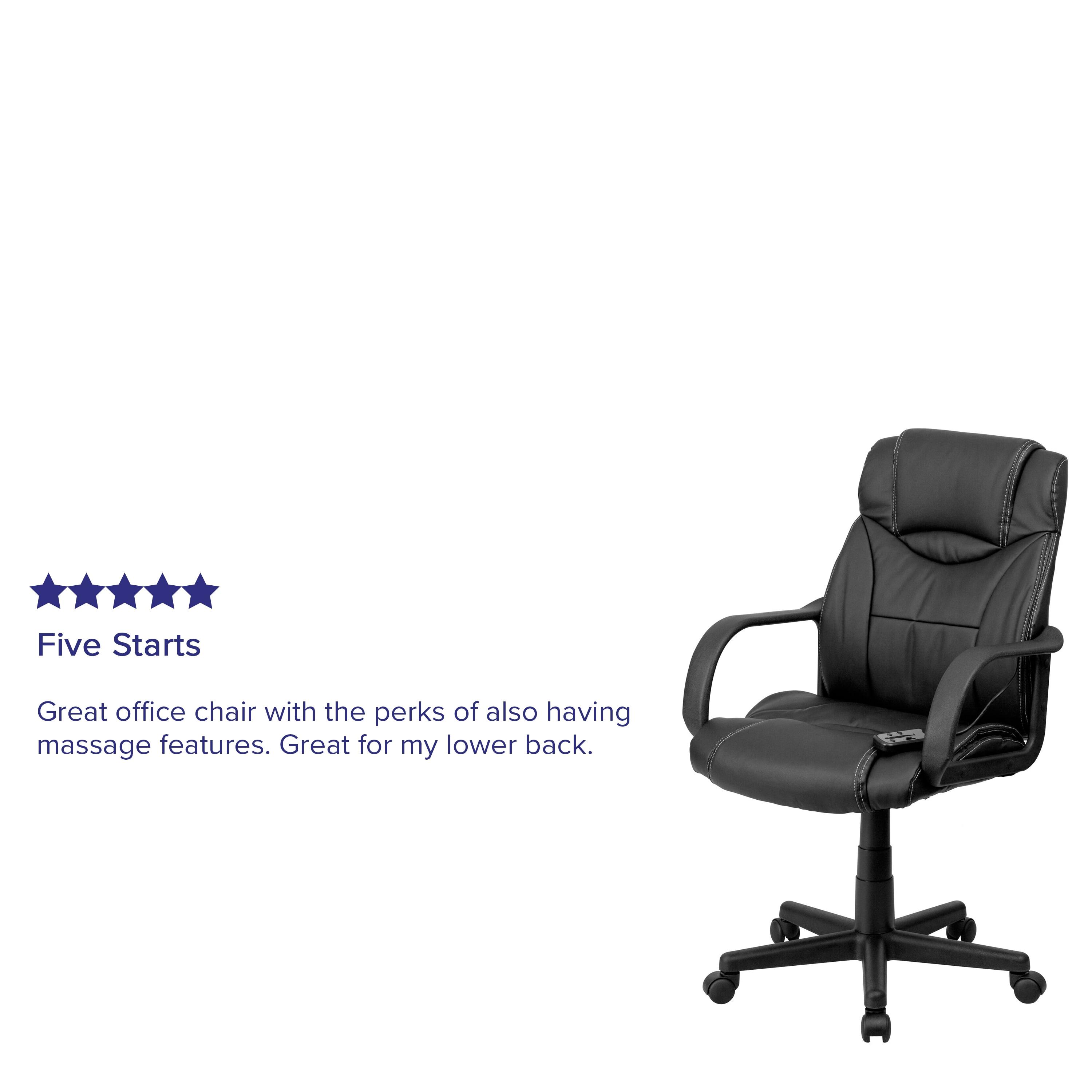 Flash Furniture Mid-Back Ergonomic Massaging Black LeatherSoft Executive Swivel Office Chair with Arms