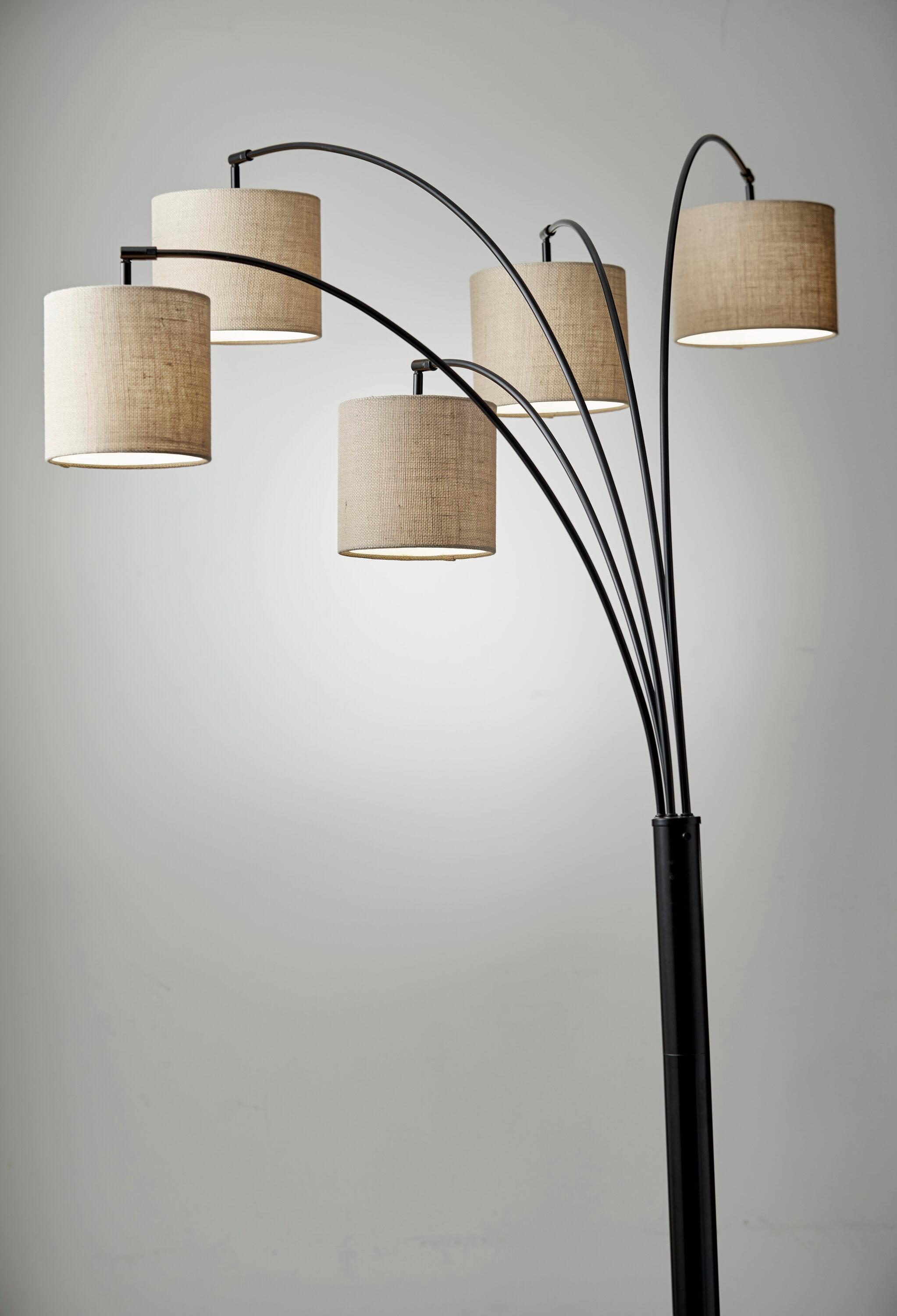82" Trinity 5-Arm Arc Lamp Bronze - Adesso: Burlap Shades, Antique Finish, Overhead Lighting