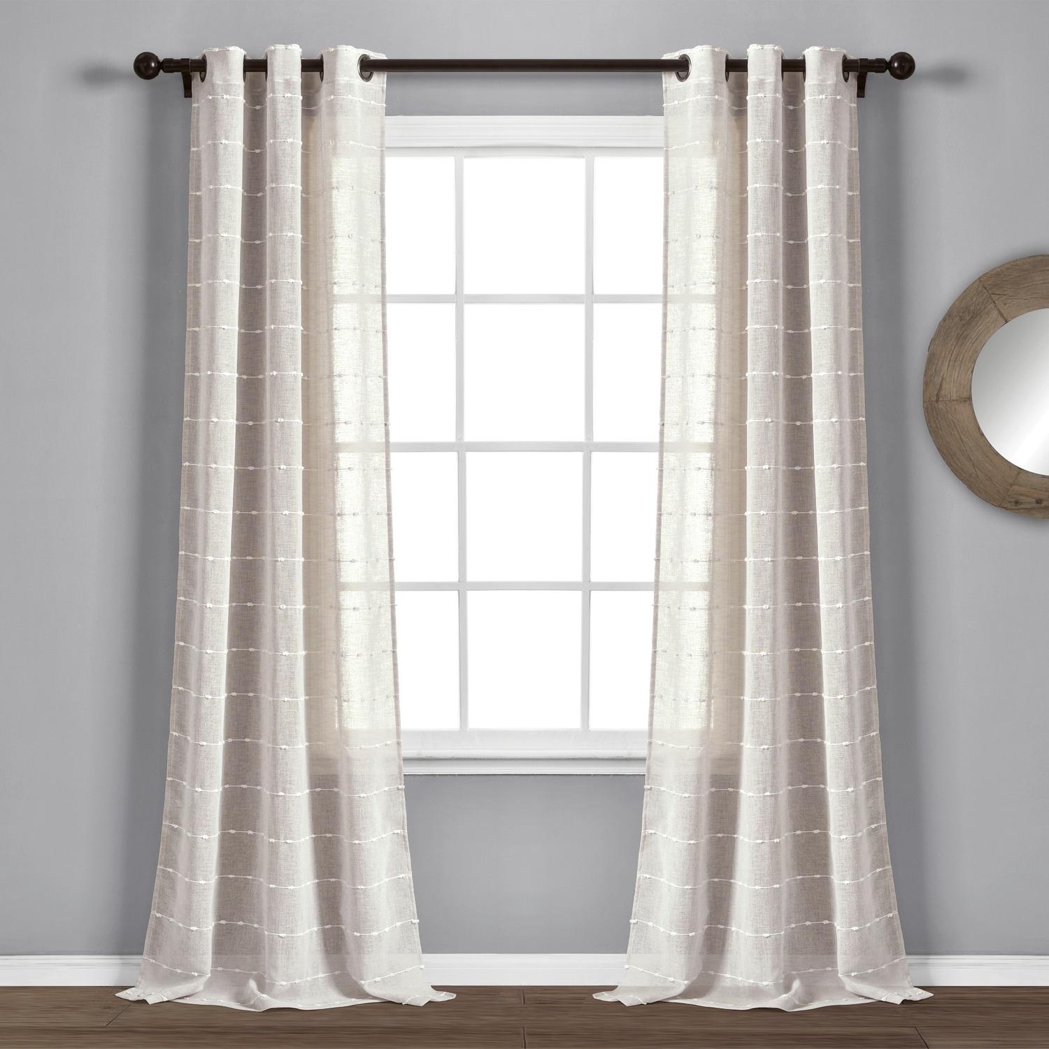 Set of 2 (95"x38") Farmhouse Textured Grommet Sheer Window Curtain Panels Beige - Lush Décor: Polyester Microfiber