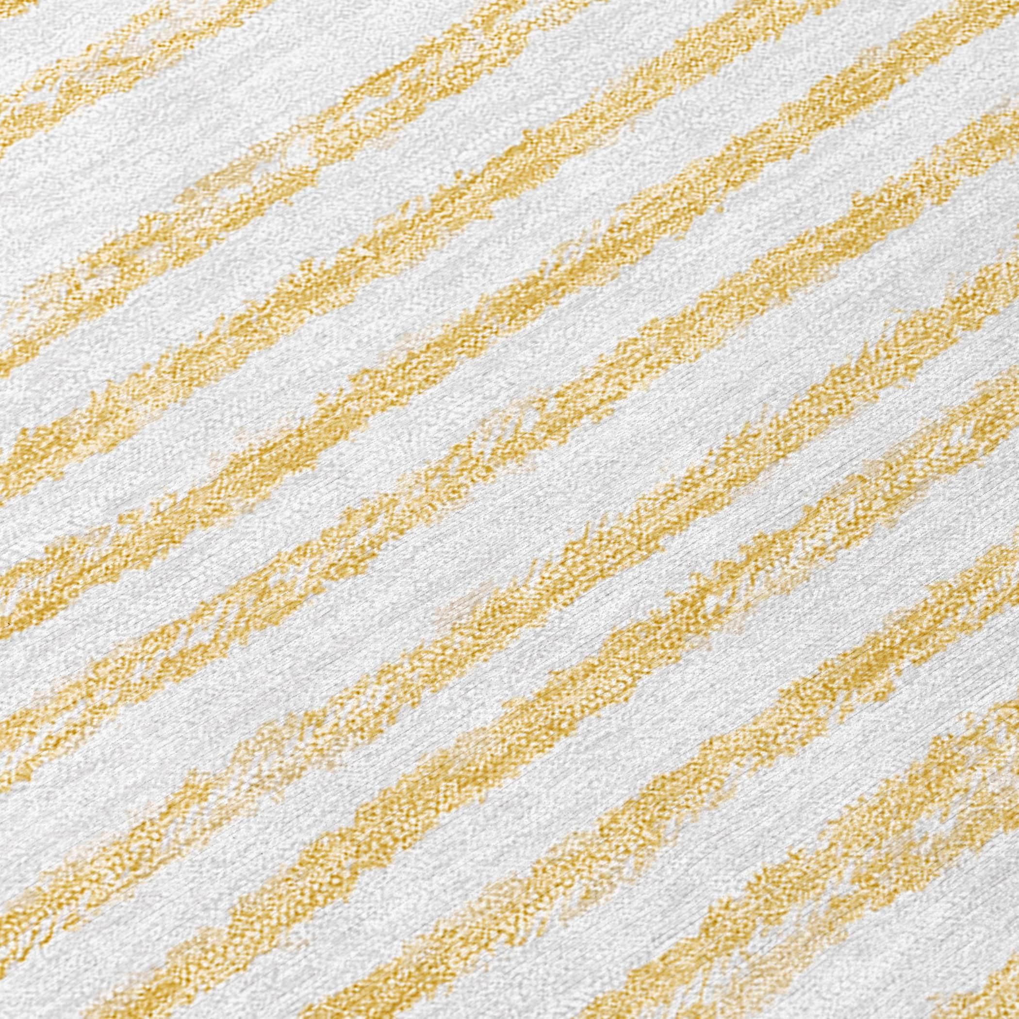 Gold and White Striped Synthetic Washable Runner Rug