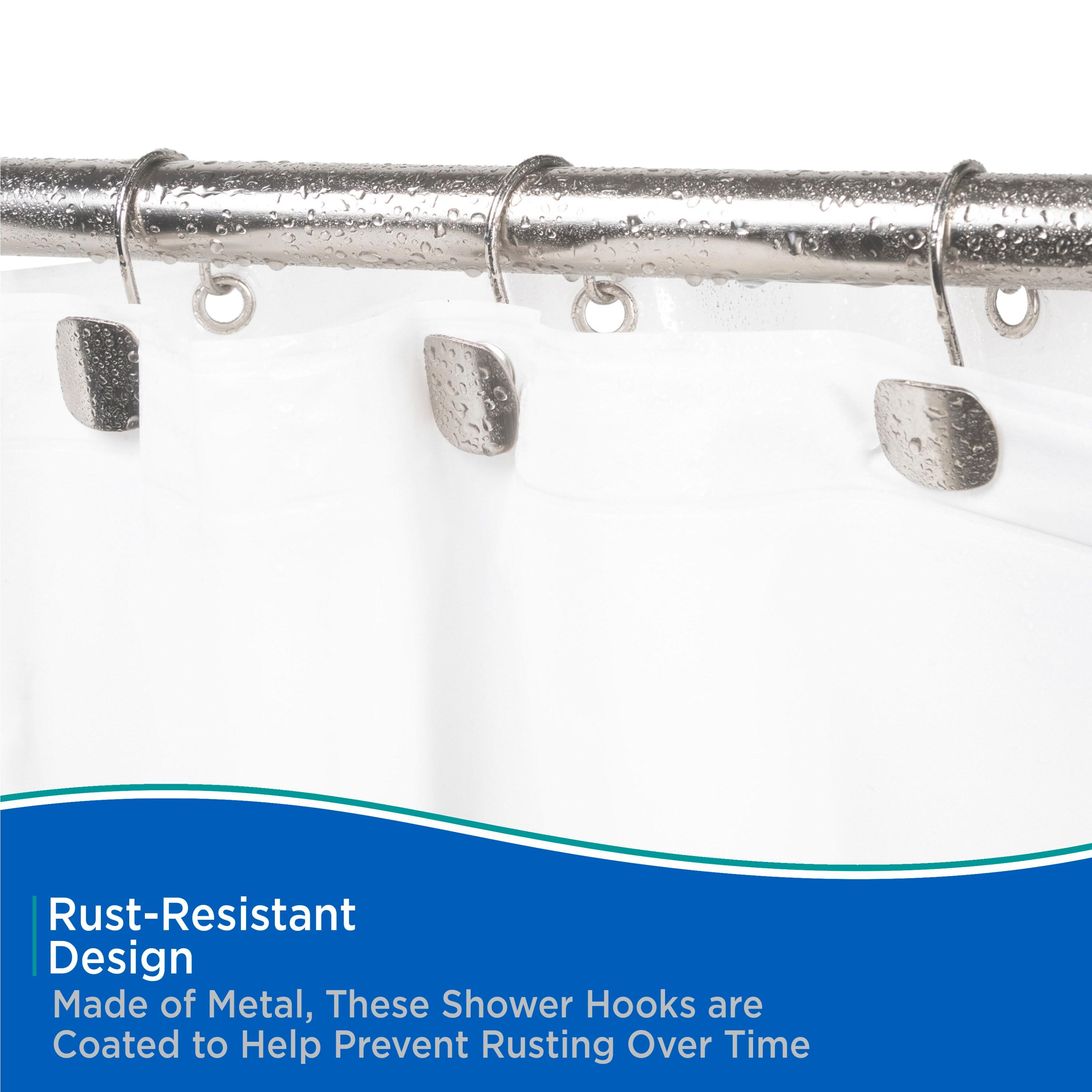 Kenney Kenney Abstract Rust-Resistant Metal Double Decorative Shower Curtain Hooks, Set of 12, Brushed Nickel (Set of 12)