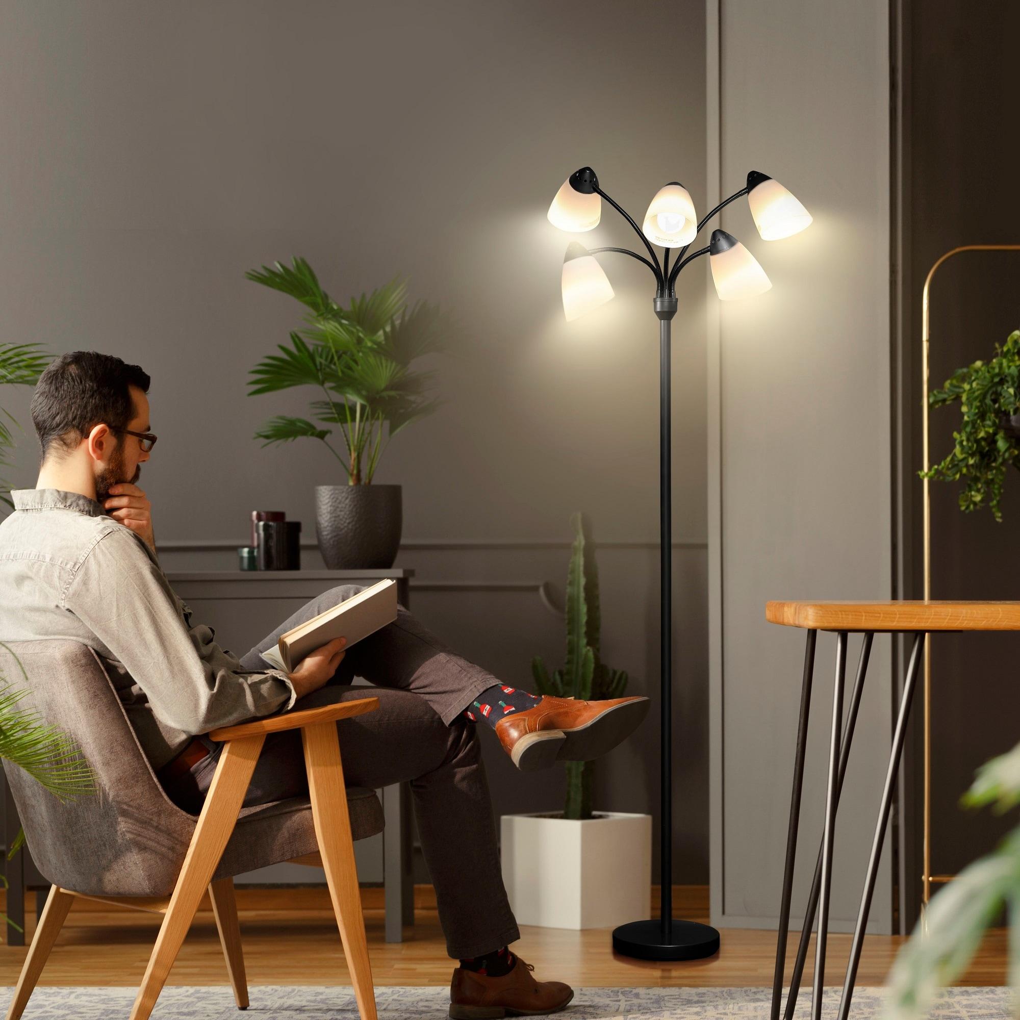 Brightech Medusa 74 in. Modern 5-Light Height Adjustable Gooseneck LED Floor Lamp with 5 Cone Shades