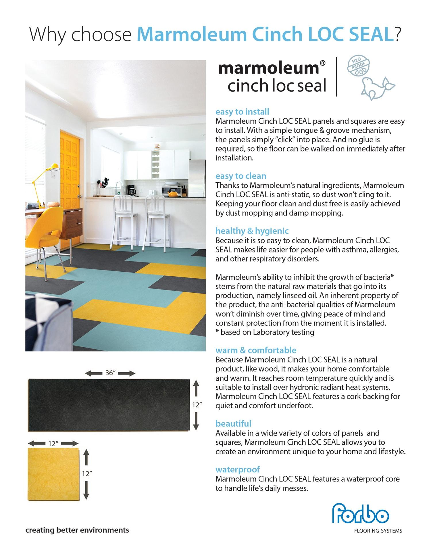 Marmoleum Cinch Loc Seal 11.81” x 11.81” x 9.9mm Laminate Flooring