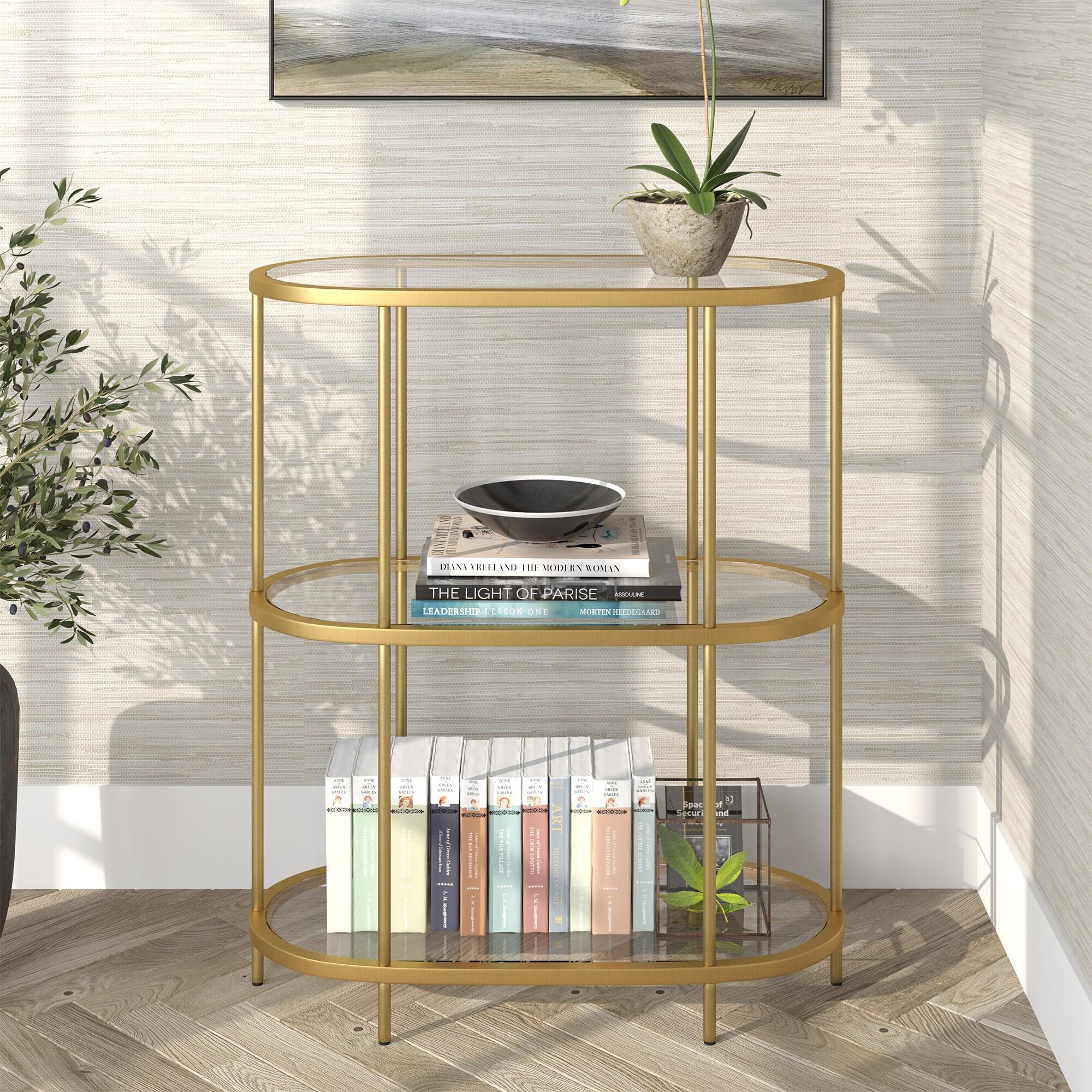 Evelyn&Zoe Leif 30'' Wide Oval Bookcase, Brass
