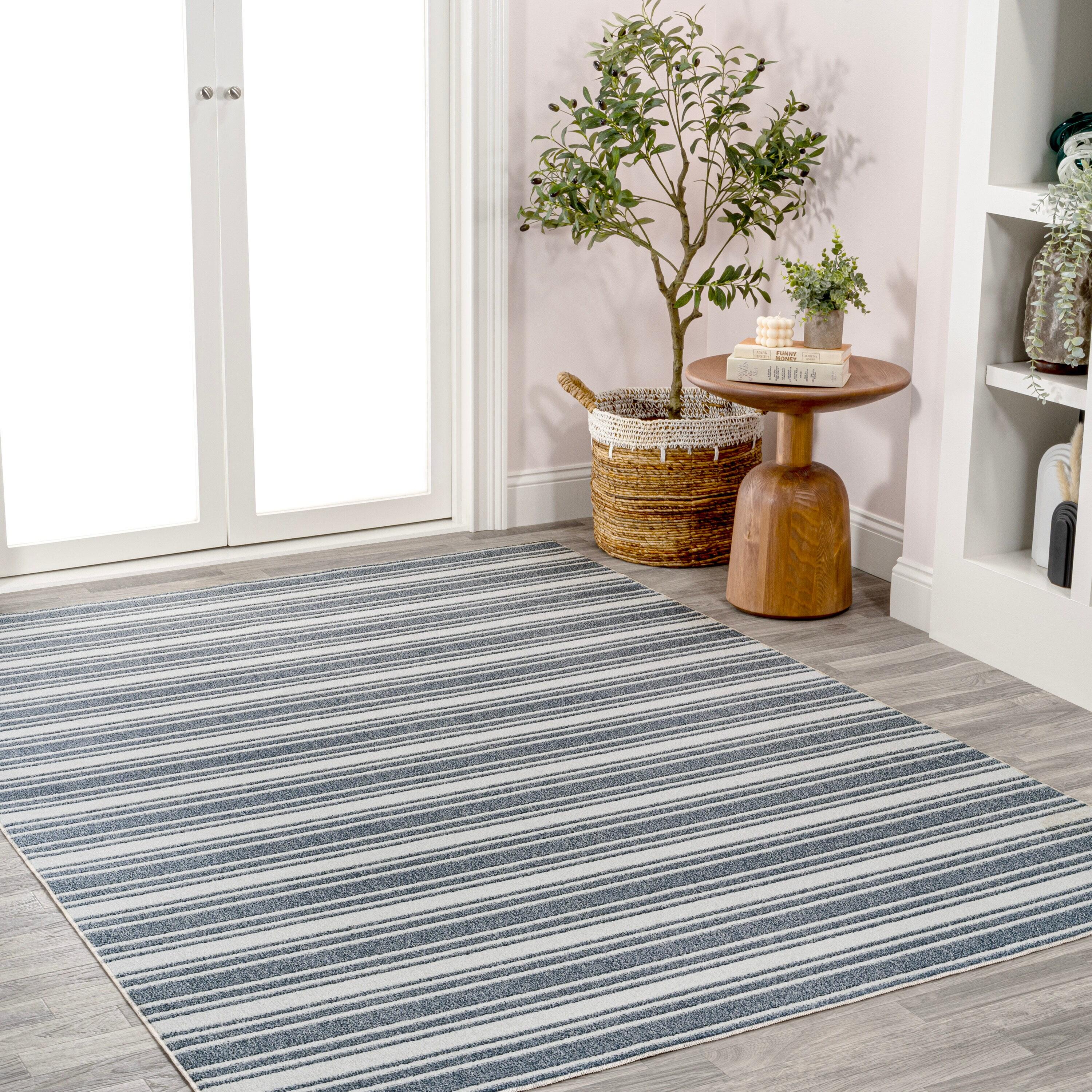 JONATHAN Y Fawning Two-Tone Striped Classic Low-Pile Machine-Washable Cream/Dark Gray 8 ft. x 10 ft. Area Rug