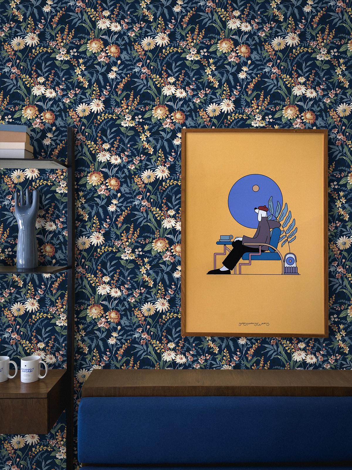 NextWall  Vintage Floral Peel and Stick Wallpaper 20.5 in. W x 18 ft. L - Navy Blue