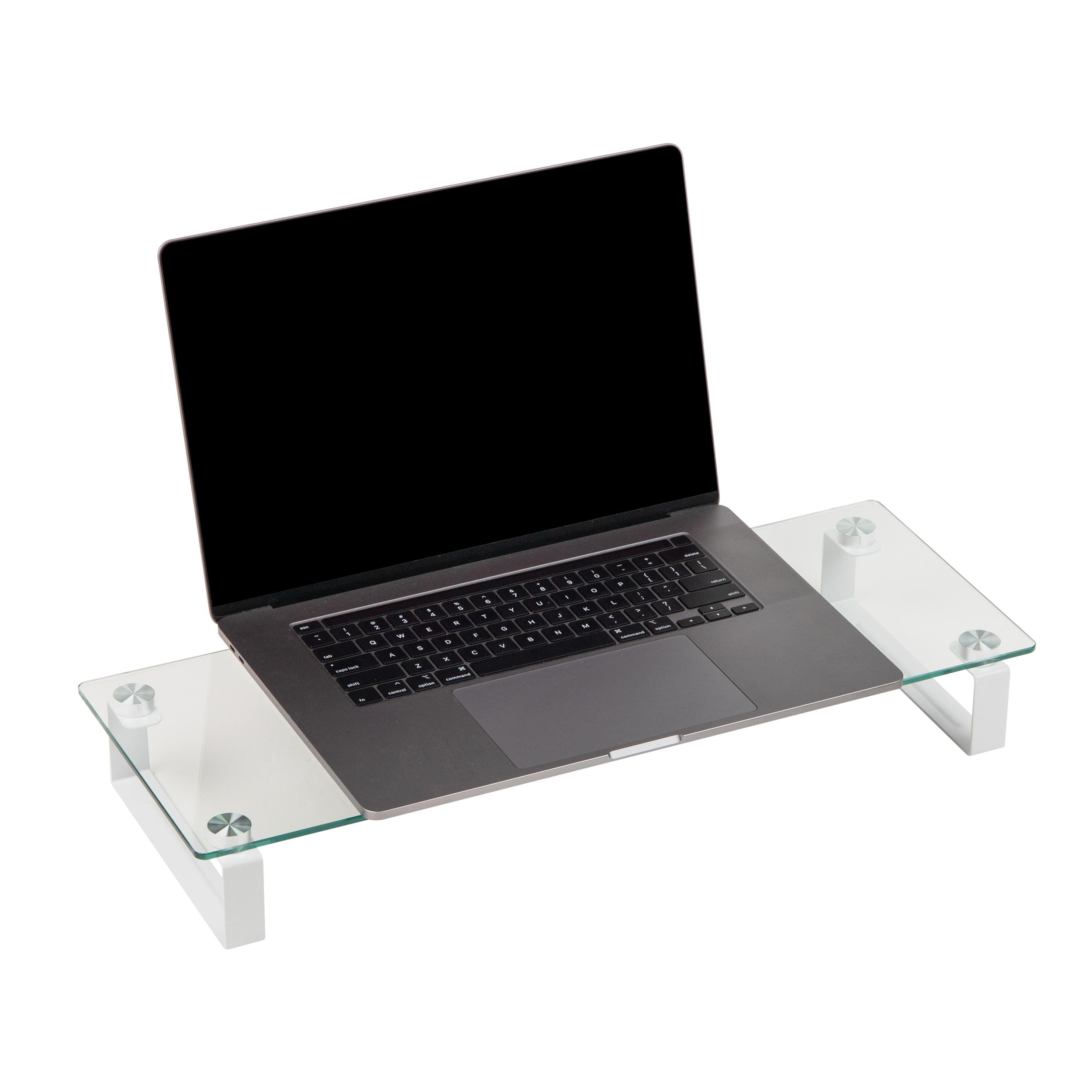 Mind Reader Mind Reader Monitor Stand, Contemporary, Desktop Organizer, Laptop Riser, Office, Glass, 22"L x 8.25"W x 3"H, Clear