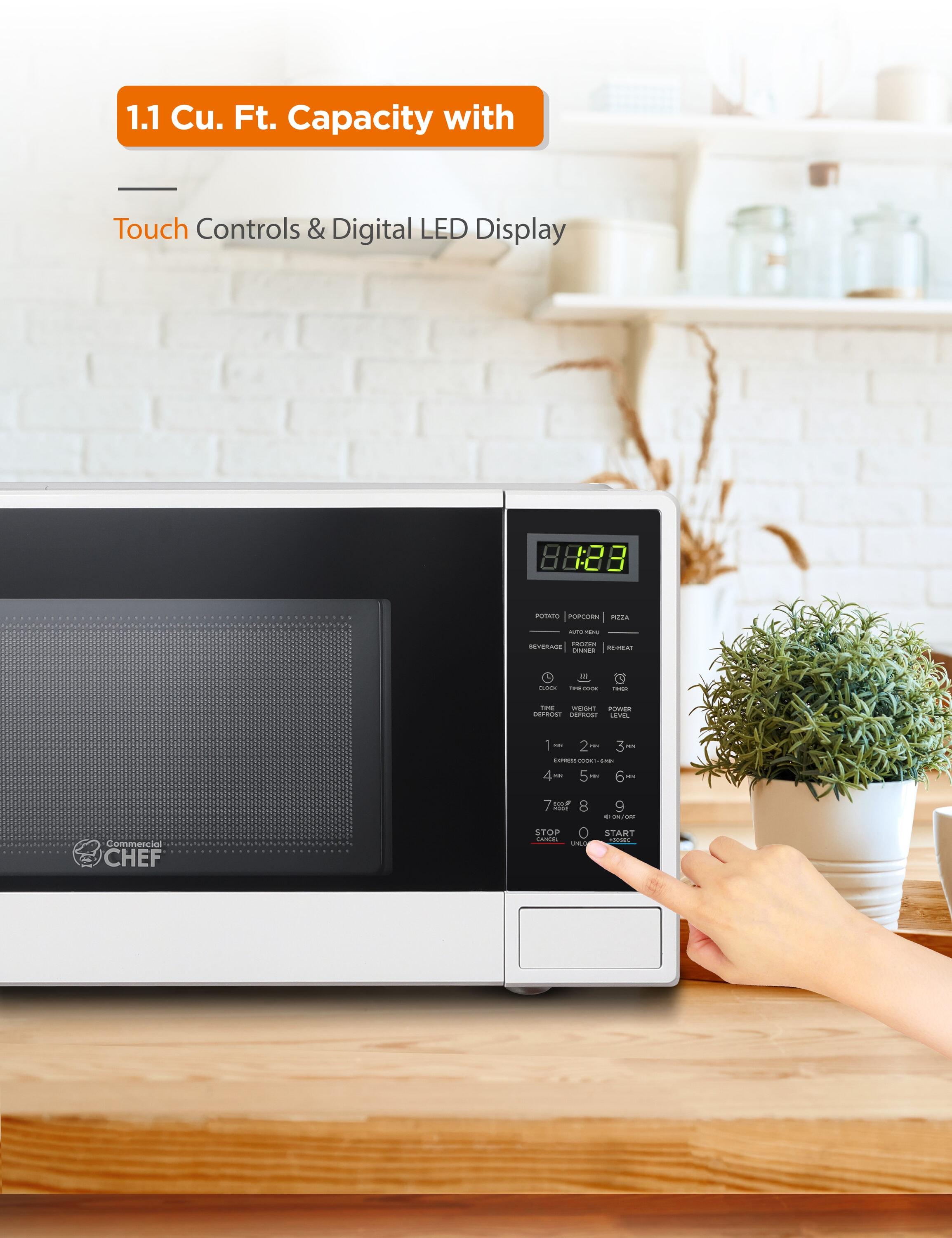 COMMERCIAL CHEF 1.1 Cu Ft Microwave with 10 Power Levels, Small Microwave with Push Button